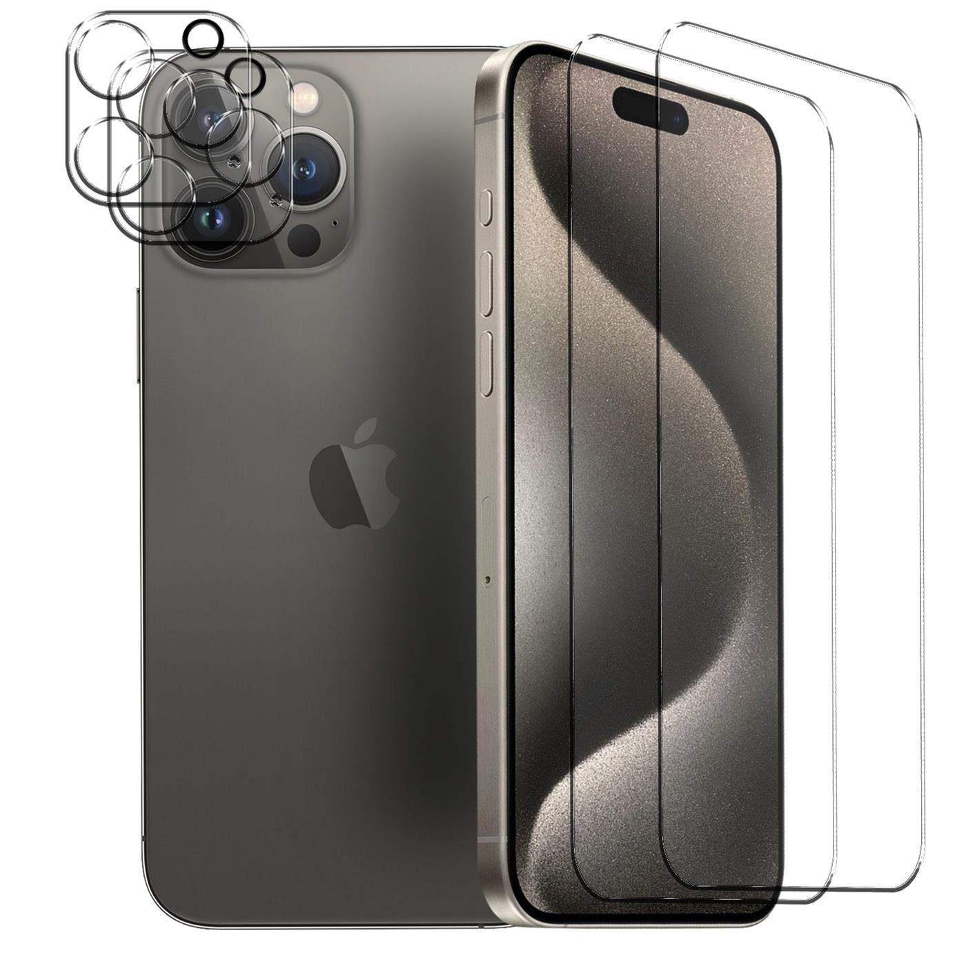 CoolGadget Schutzfolie Panzerfolie für iPhone 15 Pro Max, (Spar-Set 4in1, 2x Displayschutz, 2x Kameraschutz), Panzerglas Schutzfolie für Apple iPhone 15 Pro Max Folie