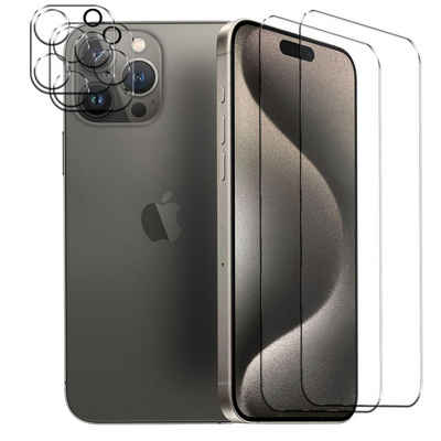CoolGadget Schutzfolie Panzerfolie für iPhone 15 Pro, (Spar-Set 4in1, 2x Displayschutz, 2x Kameraschutz), Panzerglas Schutzfolie für Apple iPhone 15 Pro Folie