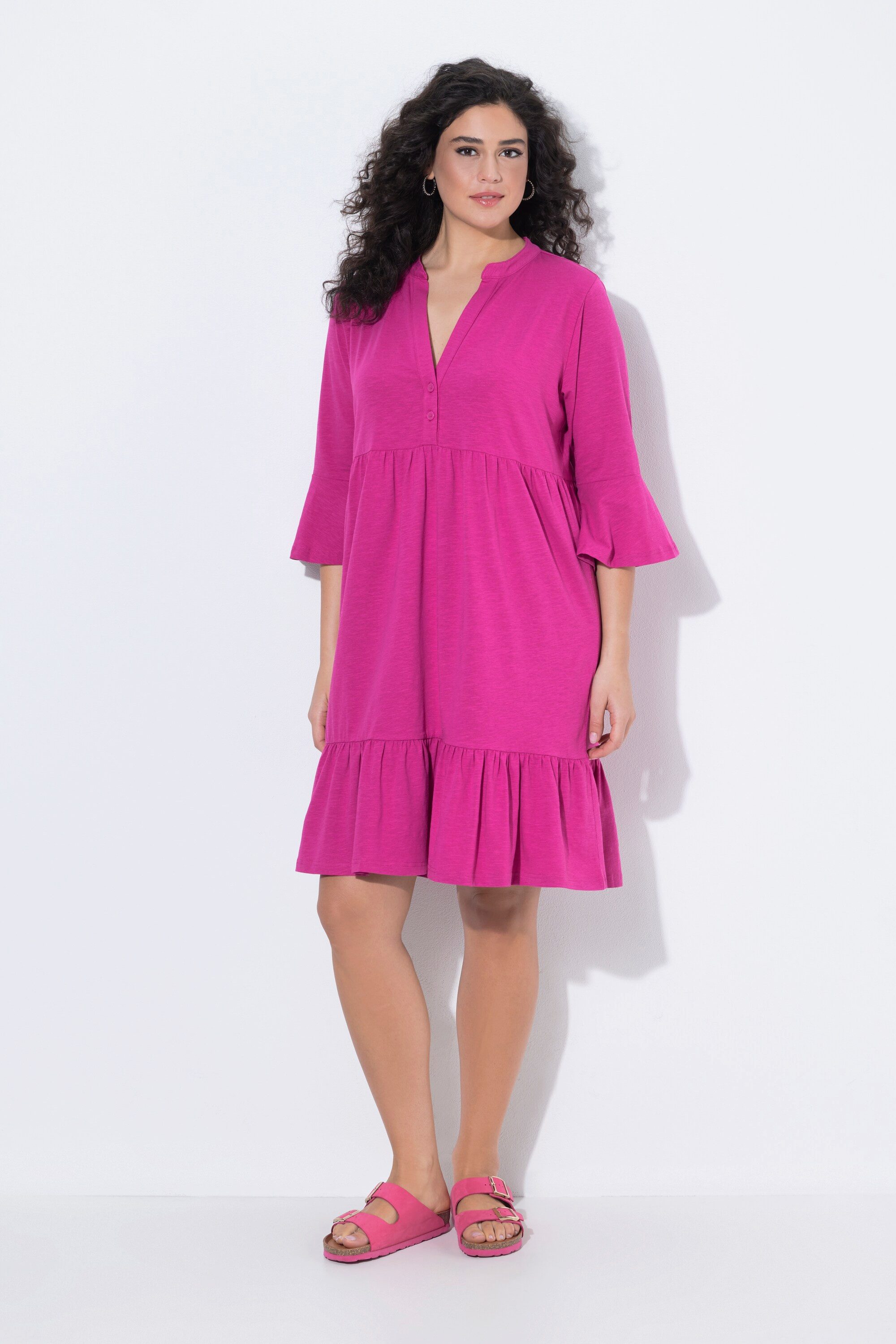 Ulla Popken Jerseykleid Jerseykleid A-Linie Tunika-Ausschnitt 3/4-Arm