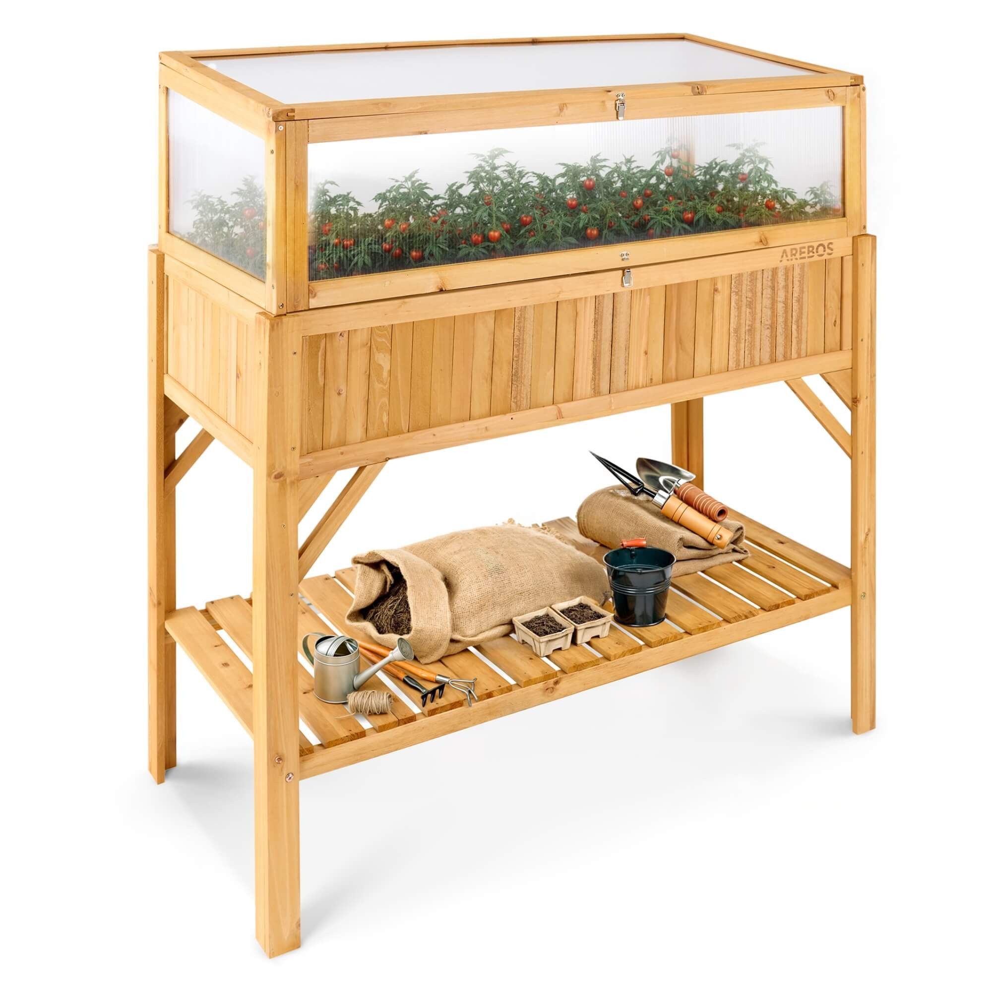 Arebos Hochbeet aus Holz mit Frühbeet-Aufsatz & Ablagefach (1 St., Fassungs günstig online kaufen