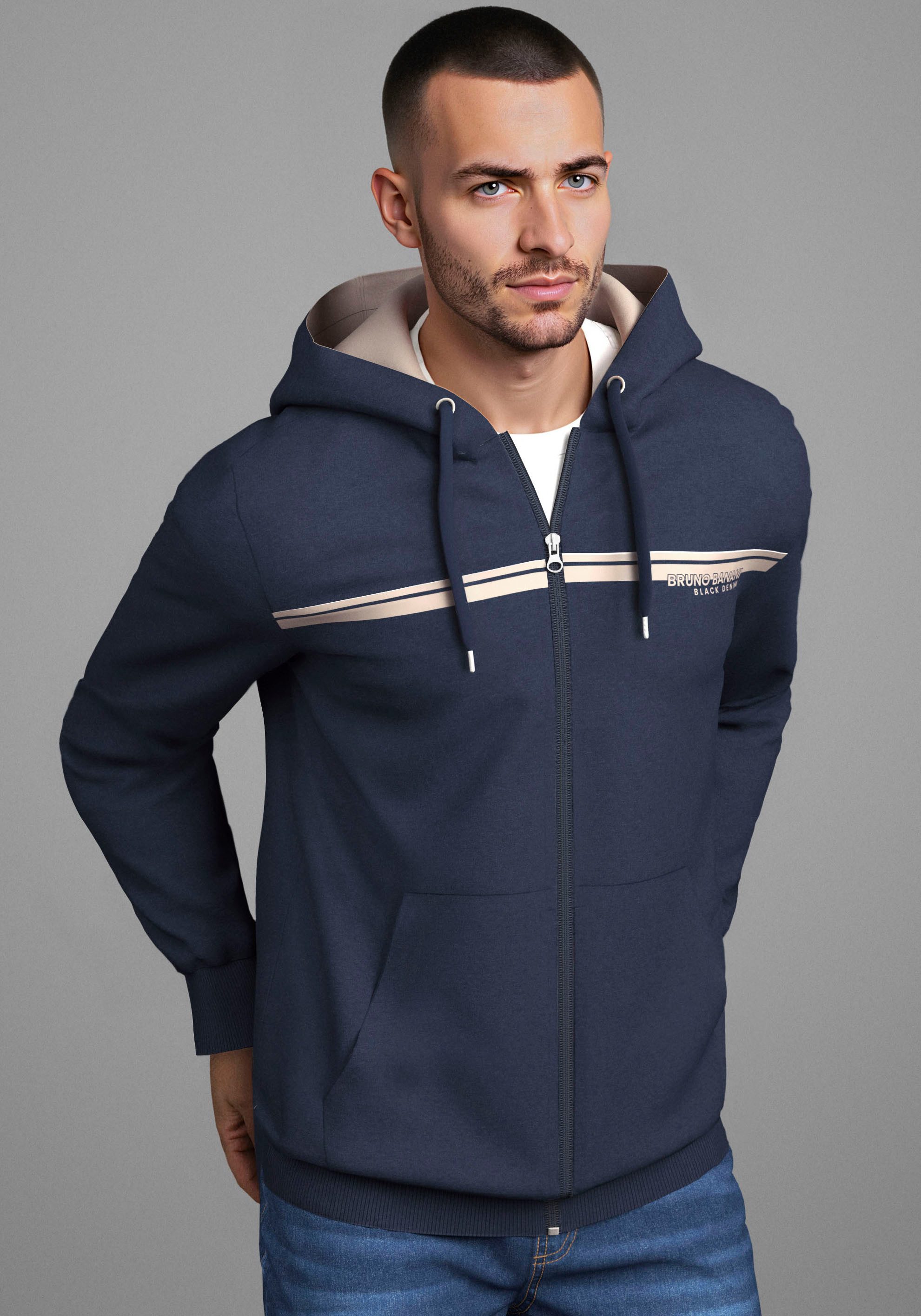 Bruno Banani Sweatjacke moderner Brustprint günstig online kaufen
