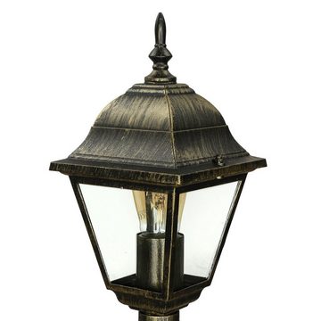 Licht-Erlebnisse Außen-Stehlampe TIROL, ohne Leuchtmittel, Stehlampe außen Hof Garten IP44 Gold E27 103 cm Glas Aluminium