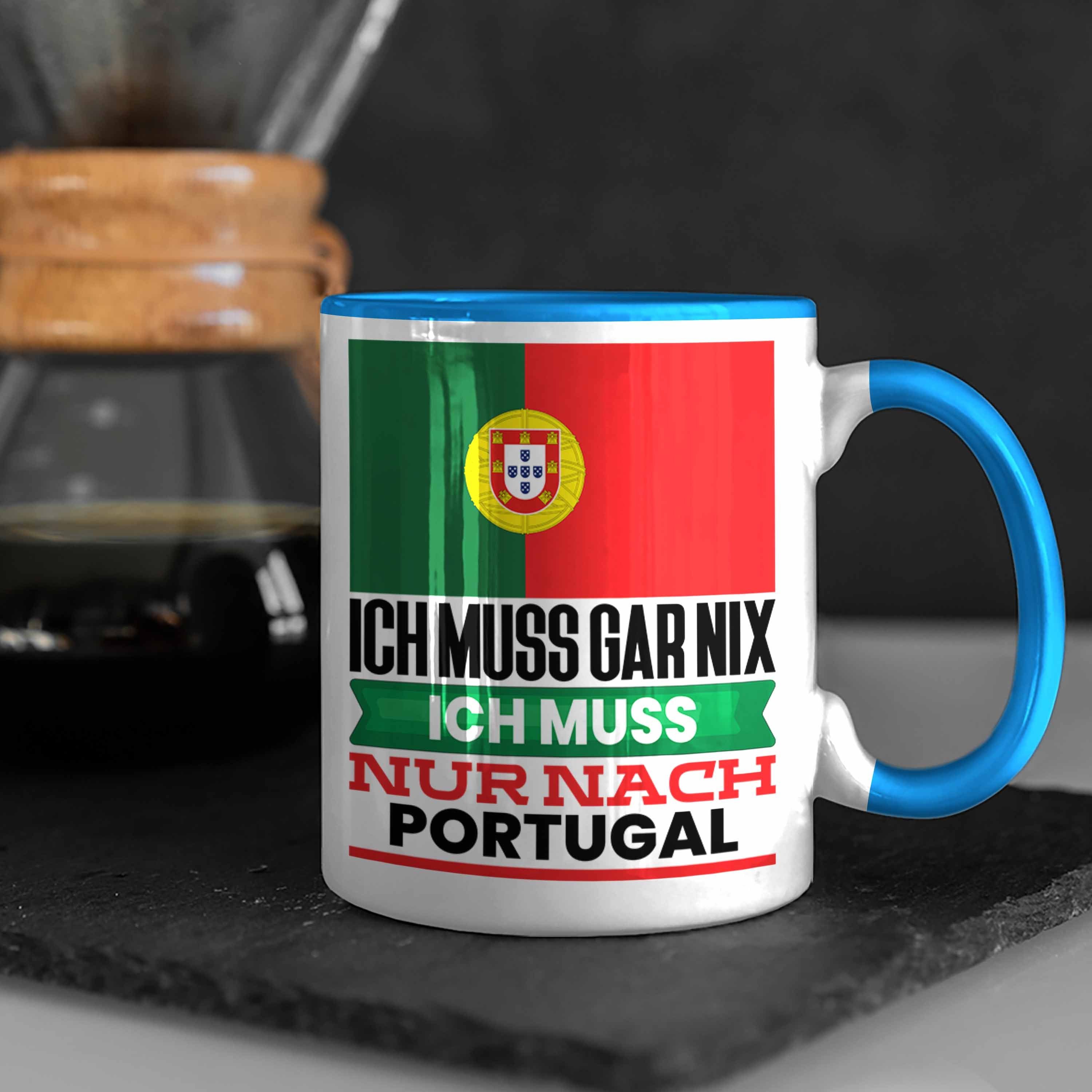 Trendation Blau Tasse Portugiesen Geburtstag für Geschenkidee Urlaub Geschenk Portugal Tasse