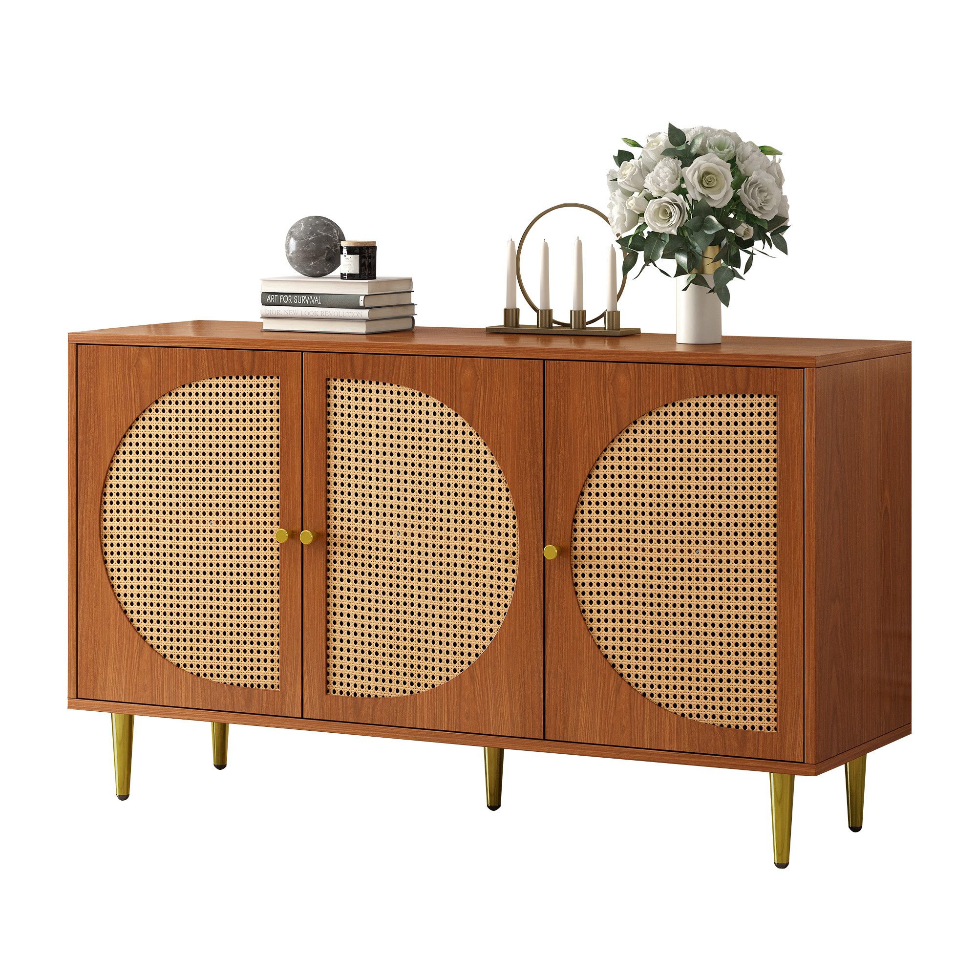 Yorbay Sideboard Kommode, Rattan-Sideboard mit 3Türen günstig online kaufen
