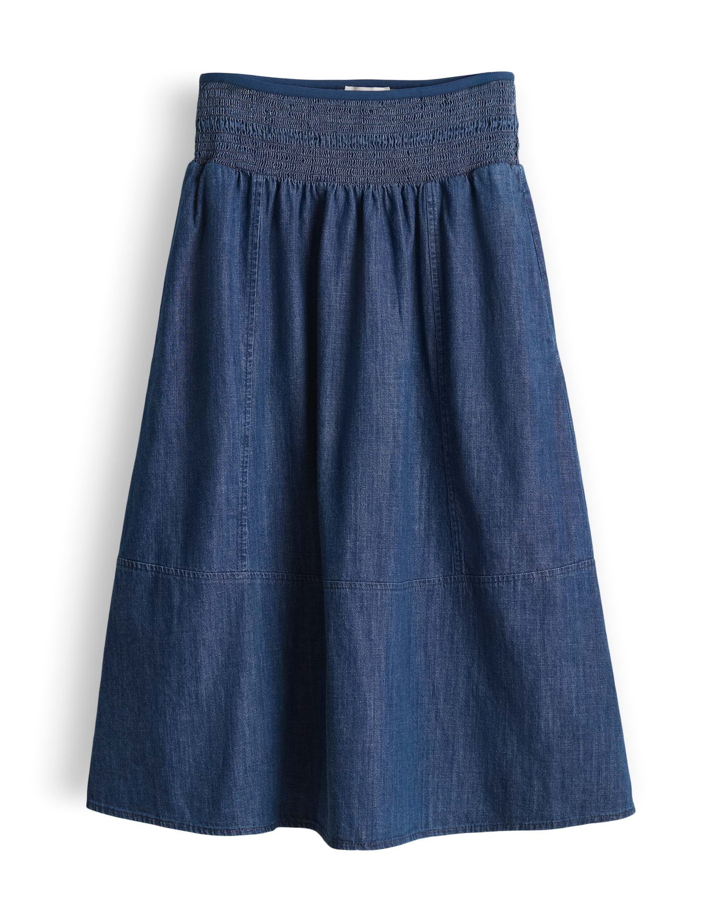 OPUS Jeansrock Ropini aus Denim mit elastischem Komfortbund abgesteppte Teilungsnähte, Nahttaschen in der Seite, fließender Fall