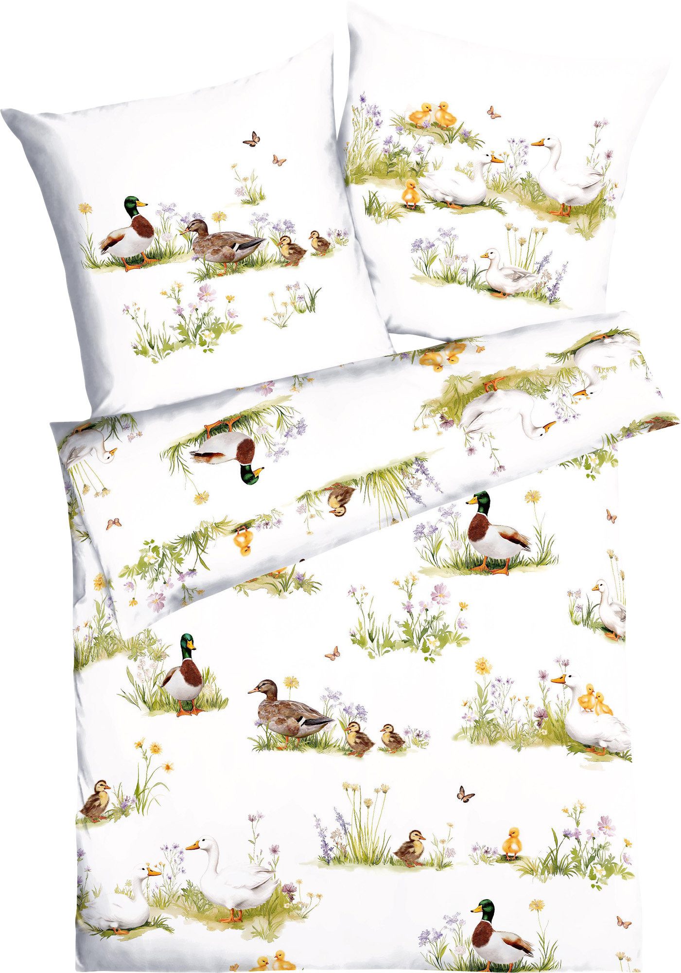 Kaeppel Bettwäsche Bettwäsche "Enten und Gänse", Mako-Satin, Mako-Satin Blumen/Motiv/Tiermotive