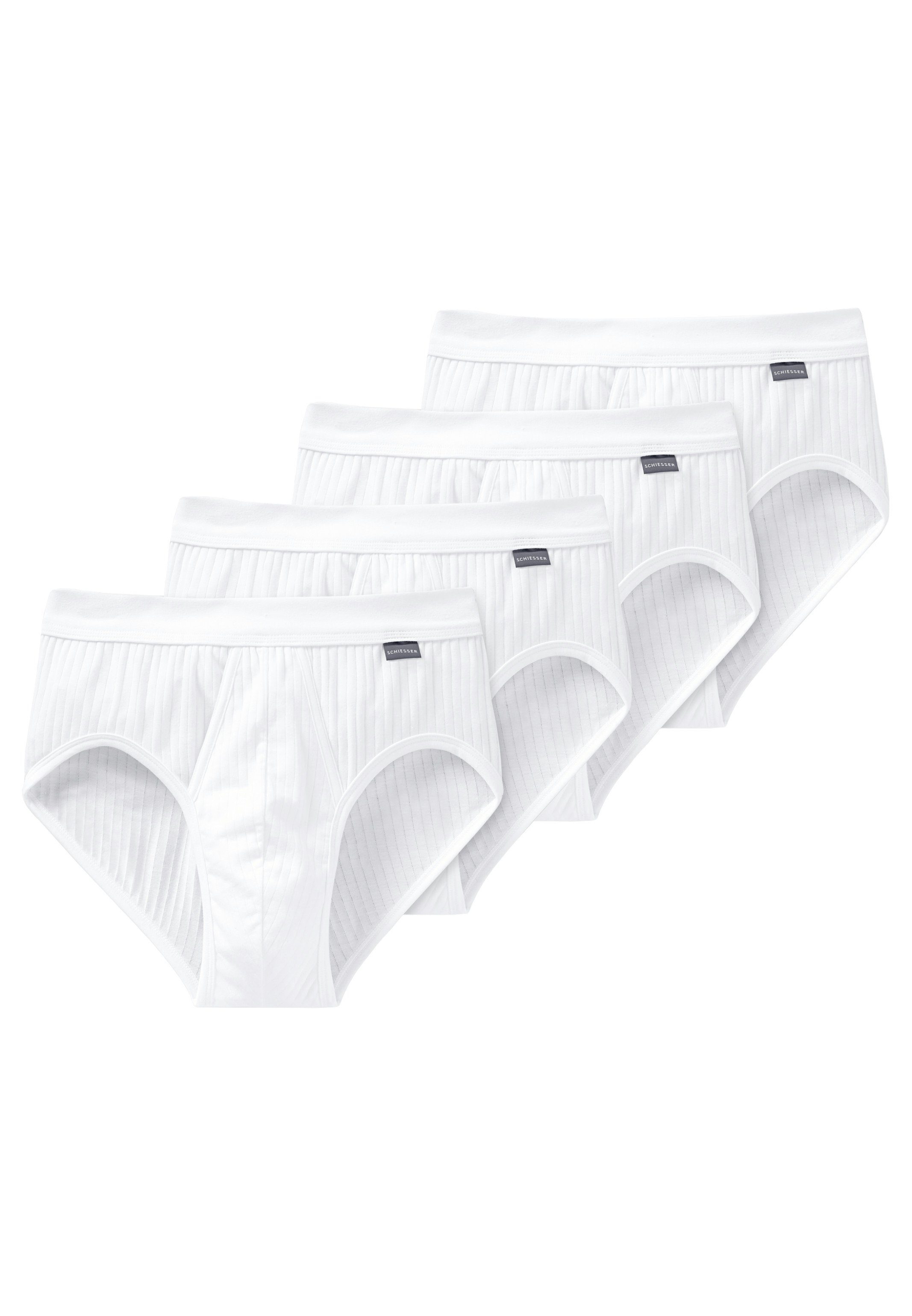 Unterhose - Mit Eingriff 4-St) Cotton 4er Weiß Slip - - (Spar-Set, Baumwolle Blickdicht Schiesser Essentials Slip Authentic Pack /