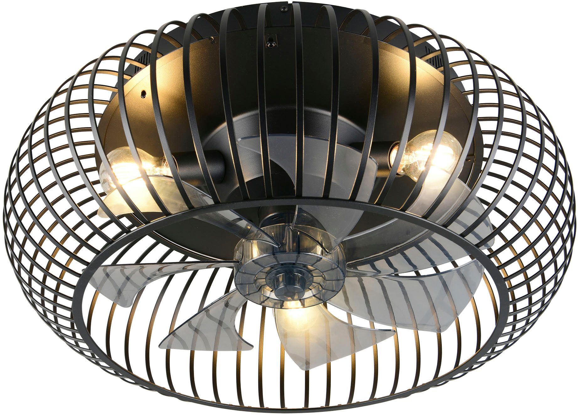 Reality Leuchten Deckenleuchte JOHANNA mit Ventilator, großer Deckenventilator mit Licht Ø 61cm, Fernbedienung, Infrarot inkl., Timerfunktion, Ventilatorfunktion, getrennt schaltbar, Leuchtmittel wechselbar, warmweiß - kaltweiß, exkl 3x E27 Leuchtmittel, Ø 61cm Höhe 25,5cm, Vor- & Rücklauf Funktion