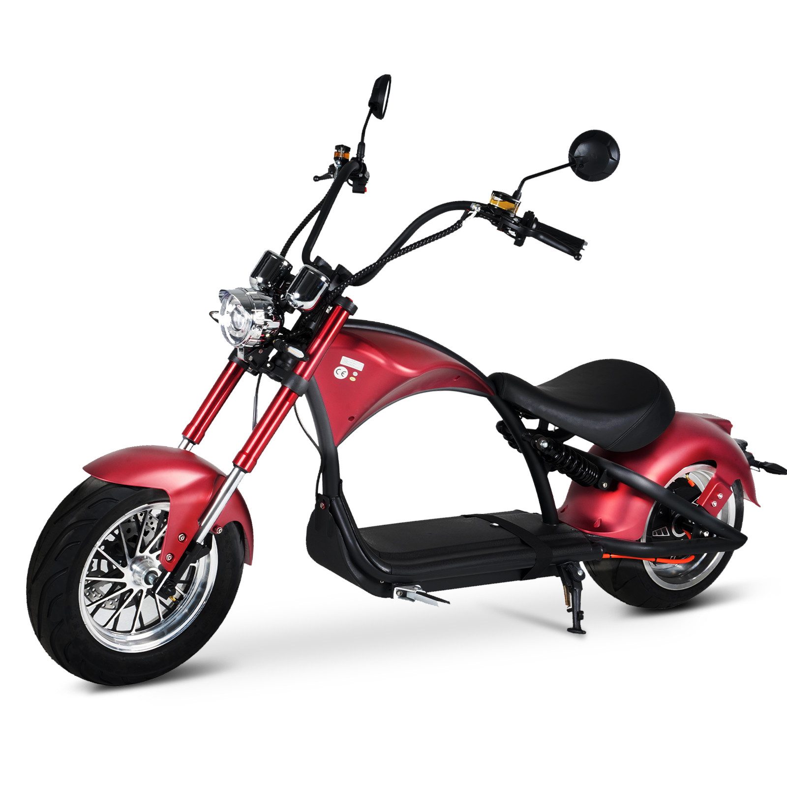 Vankel E-Motorroller M1P-Rot 60V 2000W Motor 30AH 45km/h Bis zu 100km, 45 km/h, 100 km Reichweite, Doppelscheibenbremsen, StoBdämpfer vorne und hinten