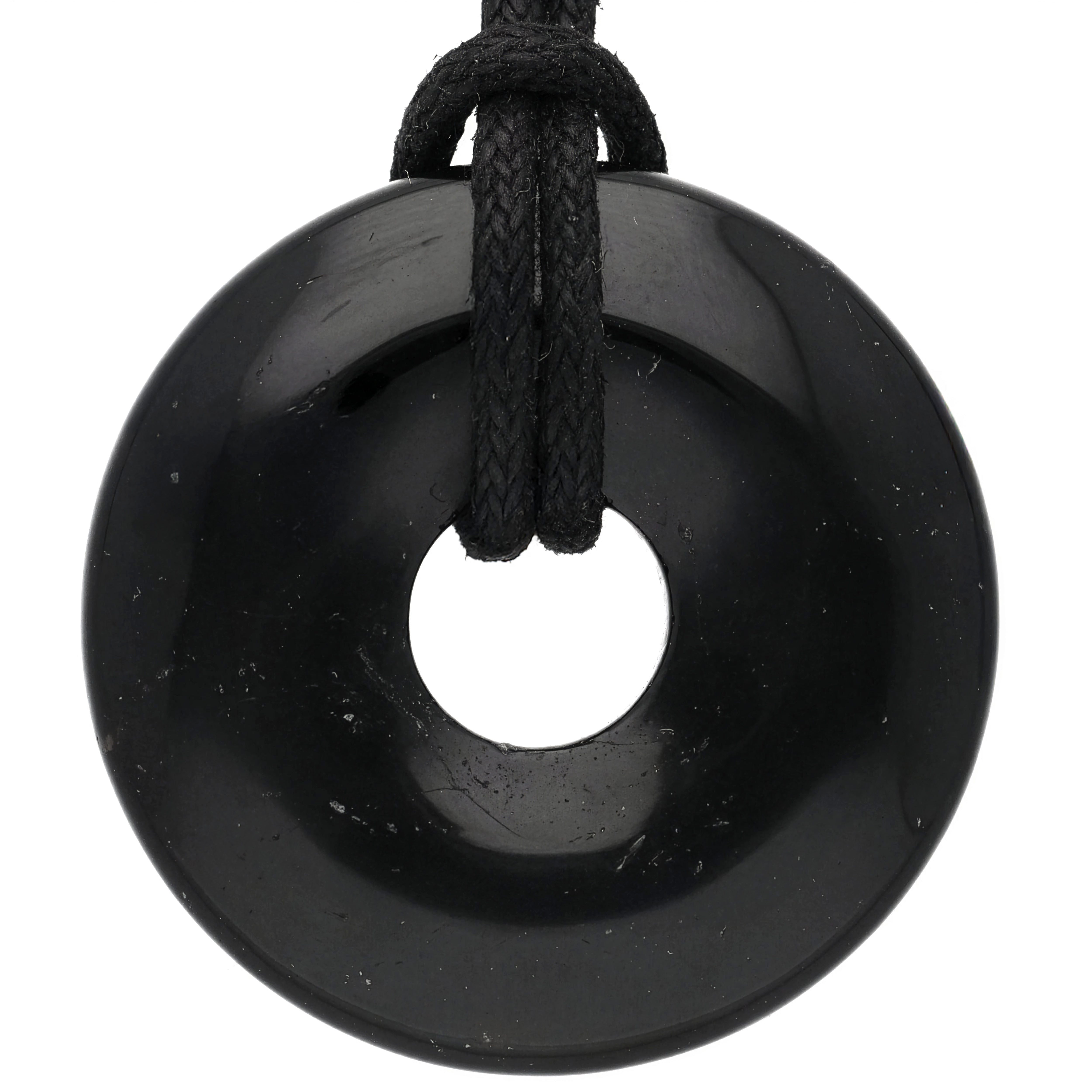 Lebensquelle Plus Runder Anhänger Turmalin, schwarz (Schörl) Donut, 30 mm Anhänger + Baumwollband