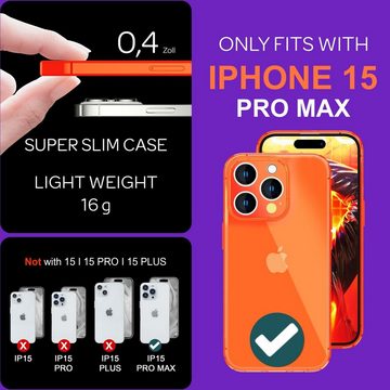 Nalia Smartphone-Hülle Apple iPhone 15 Pro Max, Klare Neon Silikon Hülle / Bunt / Durchsichtig Transparent / Slim Case