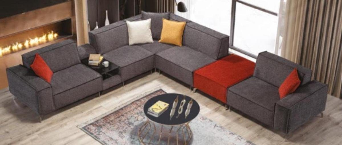 Sofa Textil Couchen Couch JVmoebel Ecksofa Graue Wohnlandschaft Ecksofa,