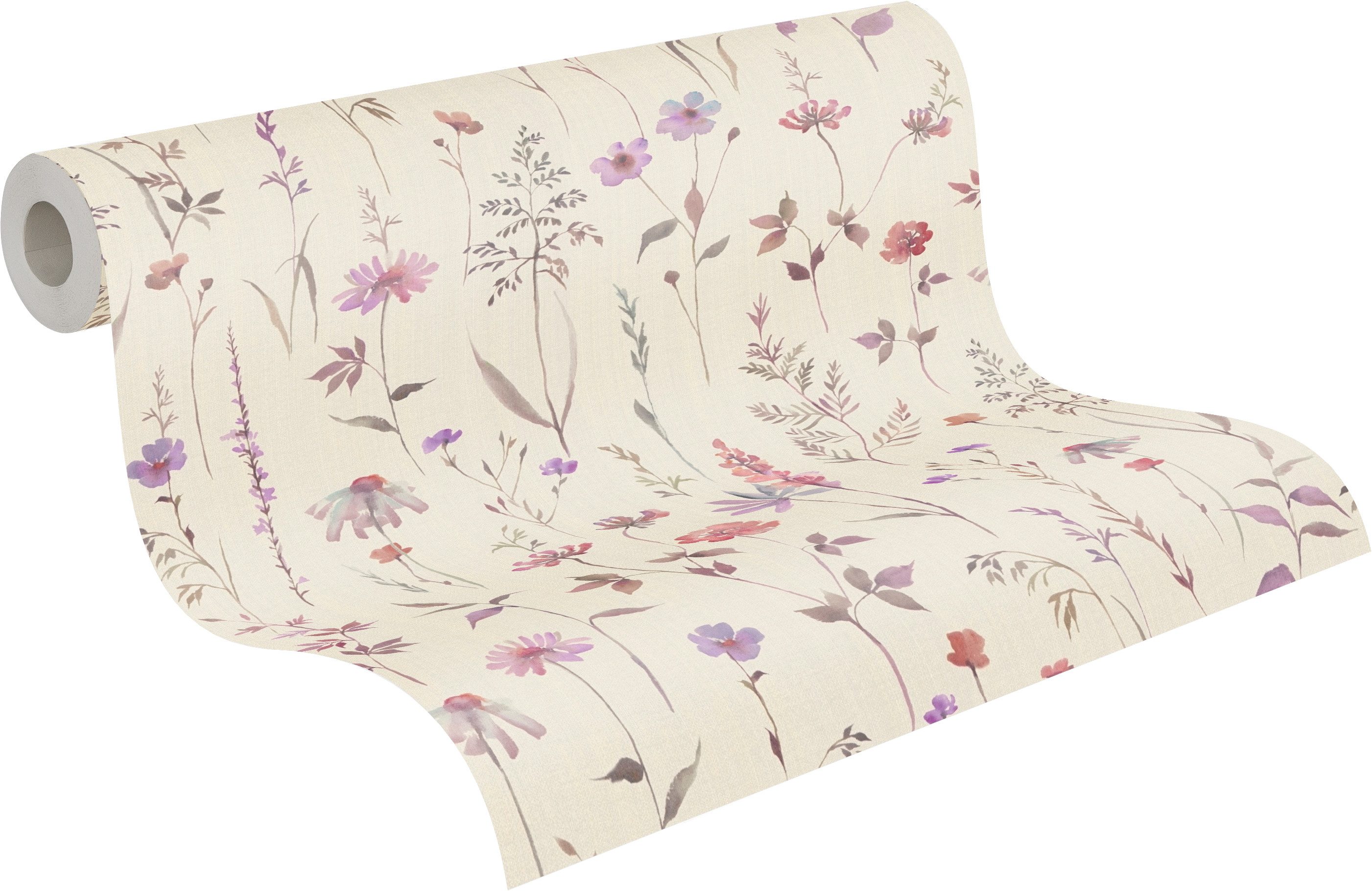 A.S. Création Vliestapete Trend Spectrum Floral – Romantische Blütenranken Vliestapete, leicht strukturiert, floral, matt, geblümt, (1 St), Romantische Blüten- und Blätterranken in harmonischer Farbwelt
