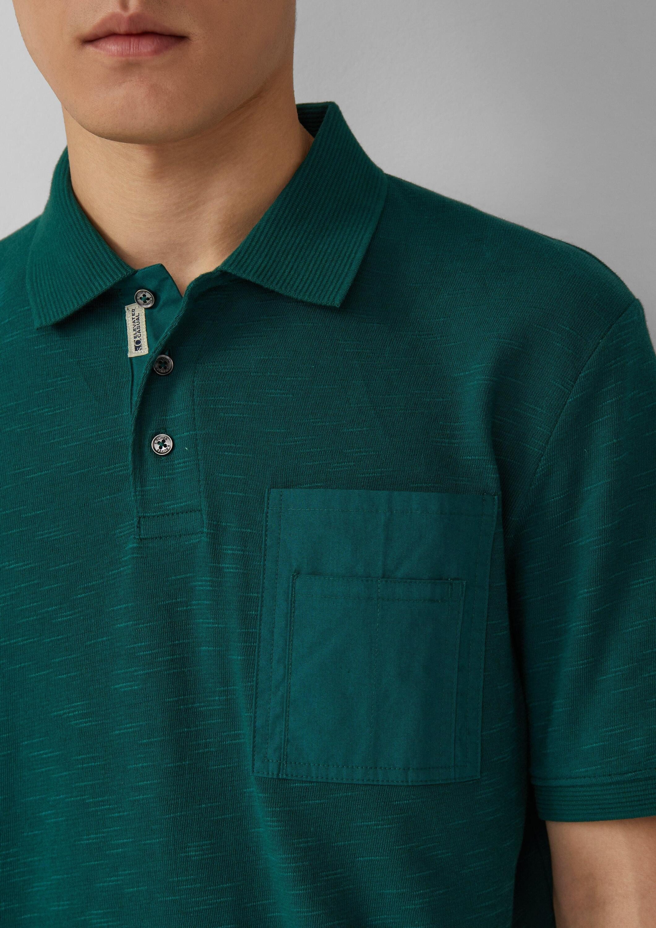 s.Oliver Kurzarmshirt Polo-Shirt Poloshirt mit Flammgarnstruktur und Brusttasche