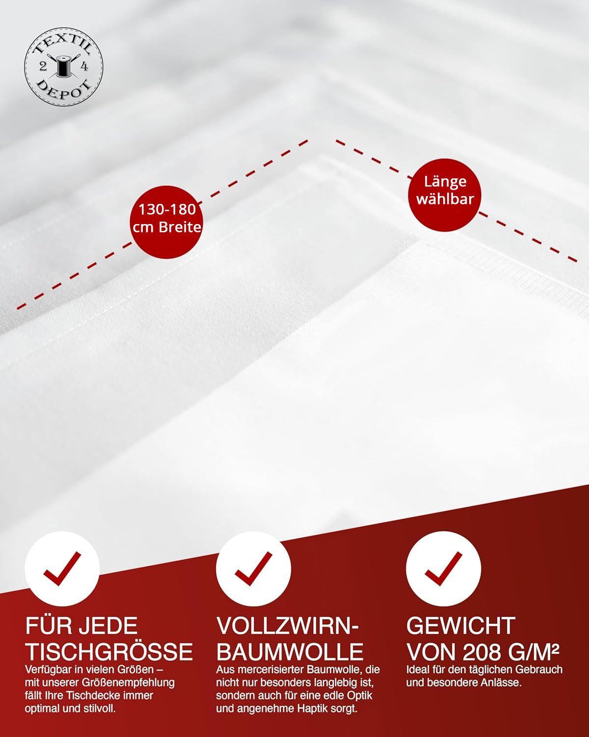 texpot Tischdecke Tafeltuch Atlaskante Breite 110 cm Damast weiß Baumwolle (1-tlg) – Bild 5 von 5