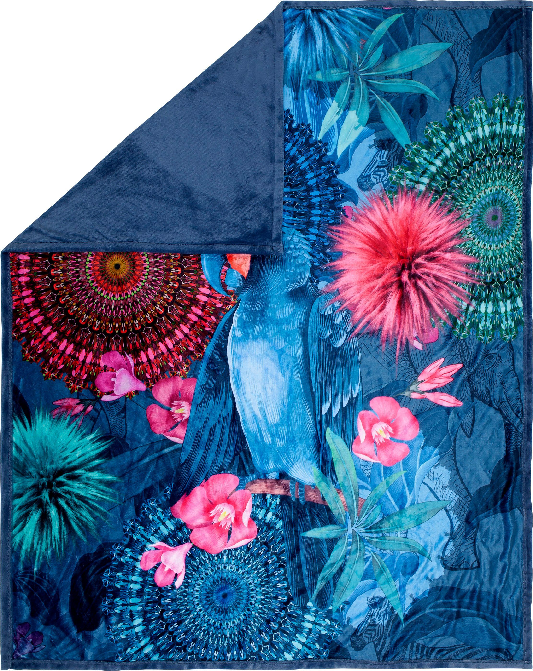Plaid Ofelia, hip, mit Mandalas und Blumen, Kuscheldecke, Gefertigt aus  100% Polyvelvet