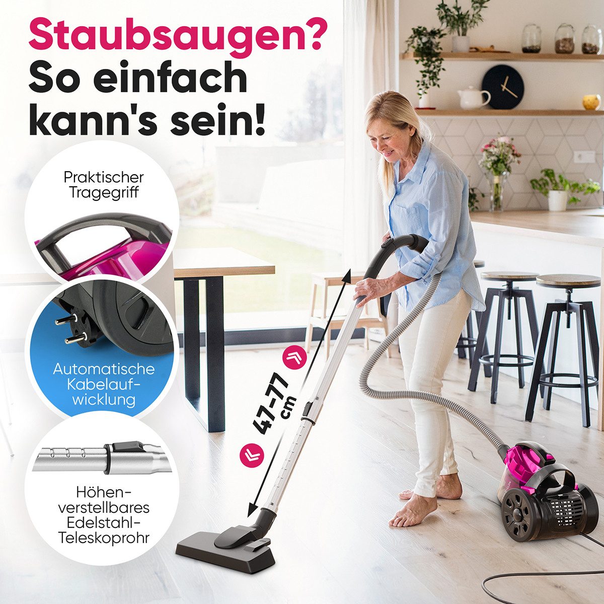 ProfiCare Bodenstaubsauger PC-BS 3134, Staubsauger beutellos, Bodenstaubsauger