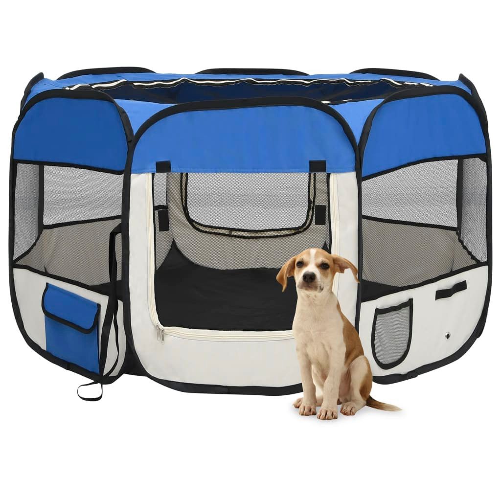 vidaXL Hundezwinger Faltbarer Welpenlaufstall mit Tragetasche Blau 110x110x58 cm