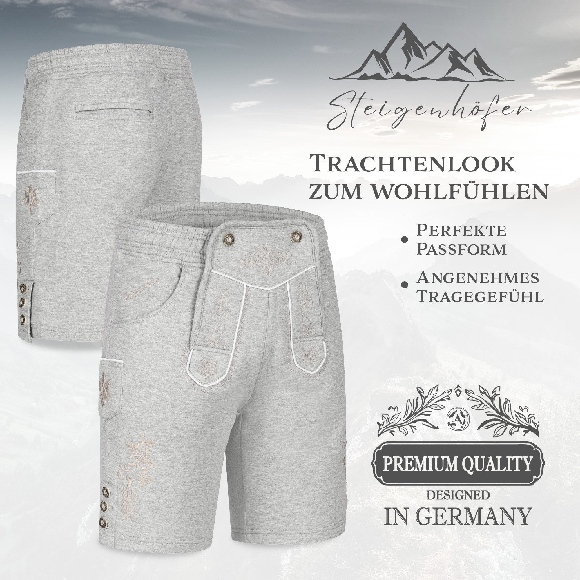 Steigenhöfer Manufaktur Jogginghose "MORITZ" kurze Jogginghose im Lederhosen Look Herren Tracht für Oktoberfest Wiesn und weitere Feierlichkeiten