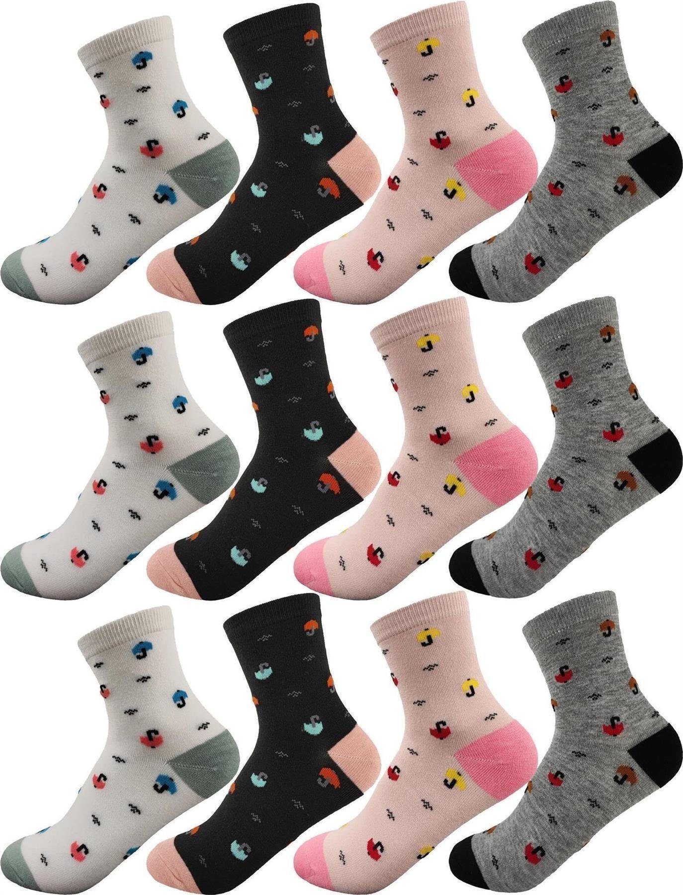 Paar, EloModa & Baumwolle, Socken 12 Mädchen (12-Paar) Paar 12 23-26 Kinder Mix9 Muster mit Jungen Freizeitsocken