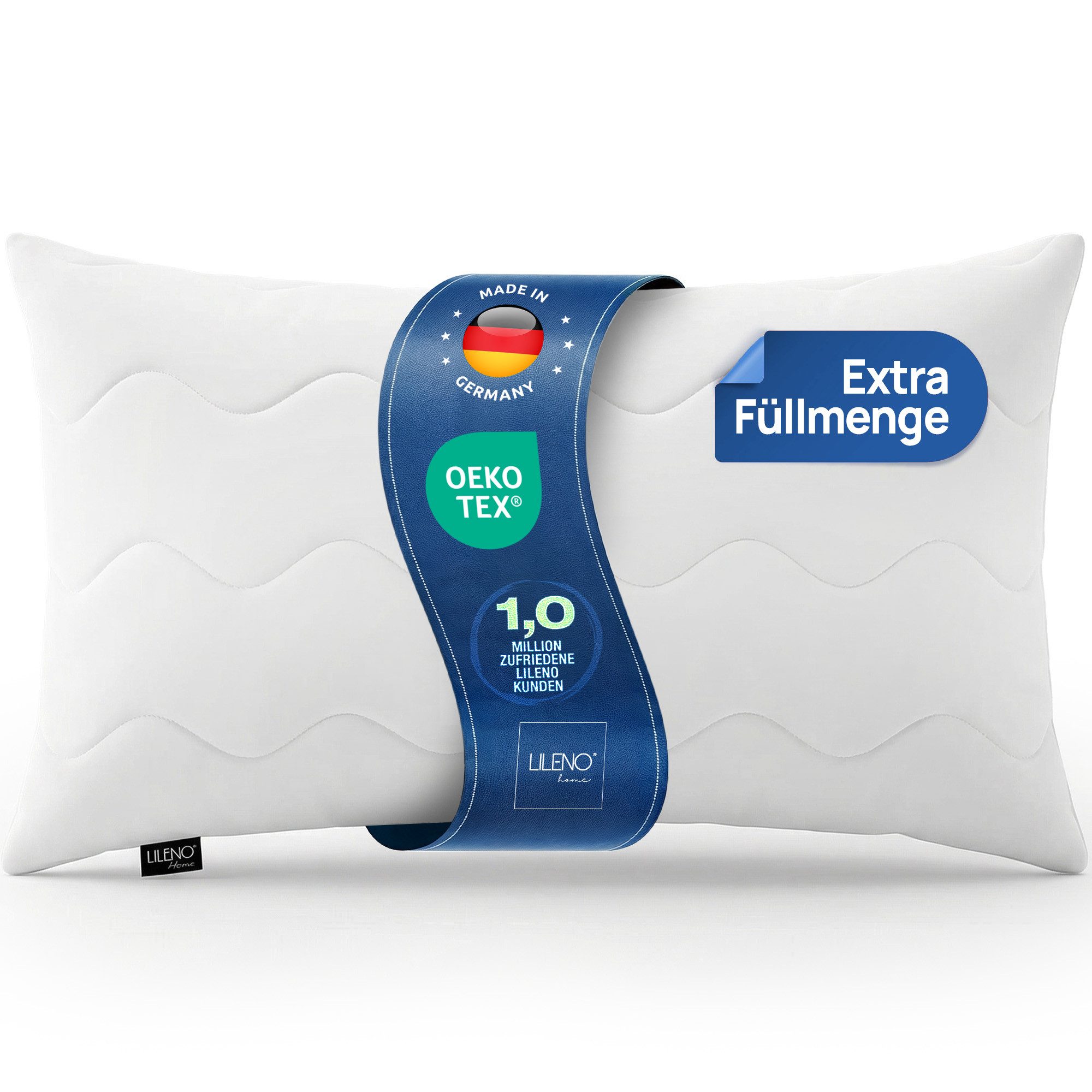 LILENO HOME Kopfkissen LILENO HOME Allergiker Kopfkissen Oeko-Tex & - Made in Germany, Füllung: 100% Polyester, Seitenschläfer, Bauchschläfer, Rückenschläfer, Spar-Set, 1er Set, Kopfkissen 40x80 cm HART mit 650g Füllung, allergikergeeignet