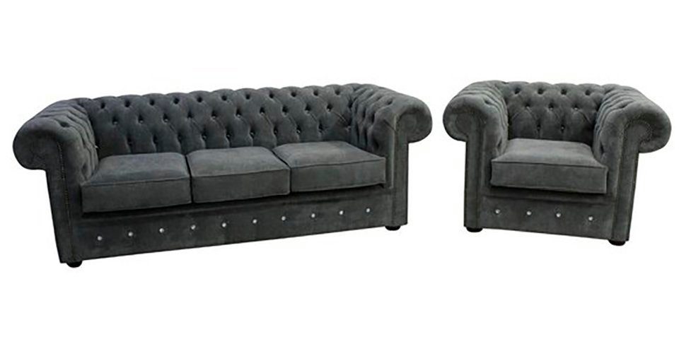 Sofa Couch Chesterfield-Sofa, Sitzer Garnitur 3+1 Chesterfield JVmoebel