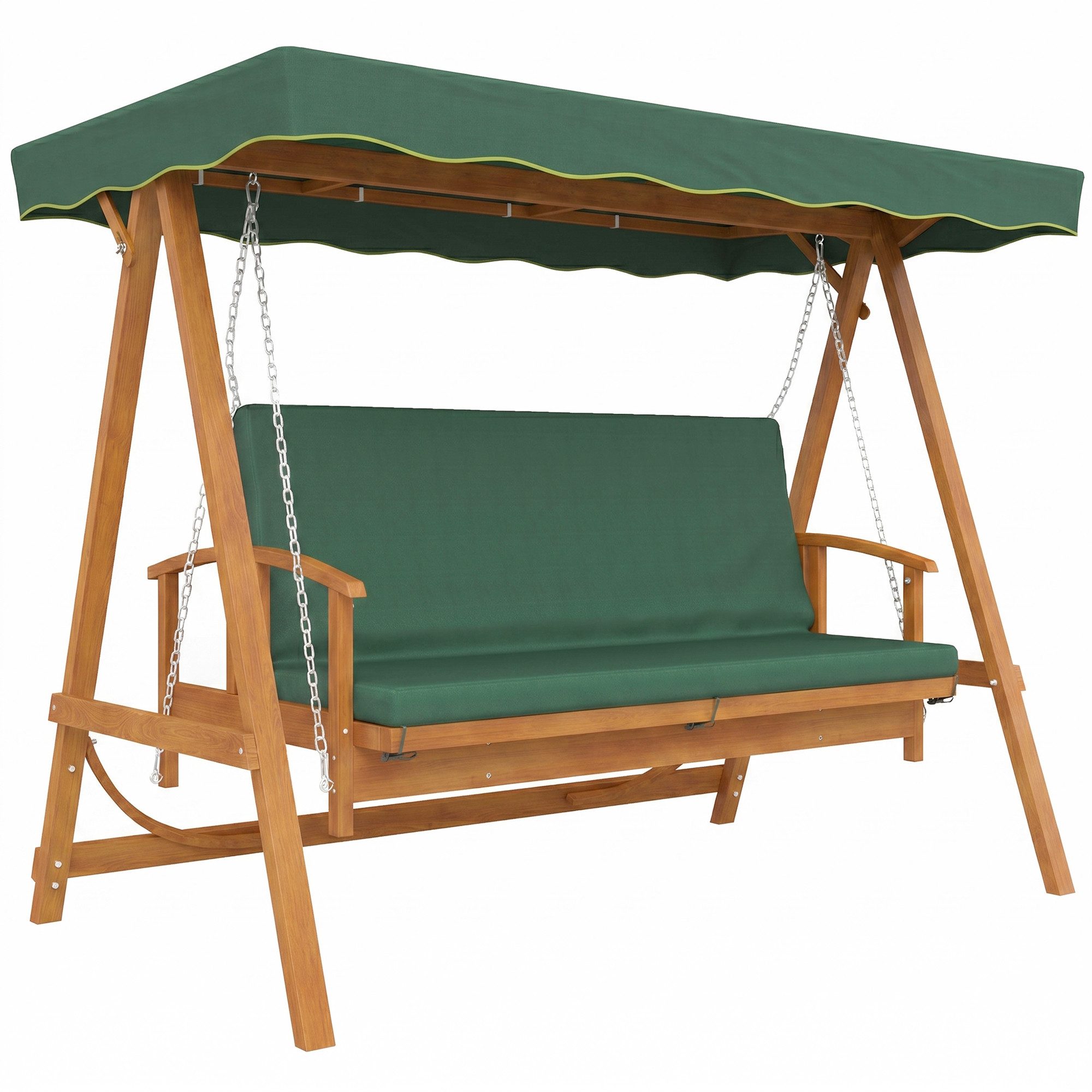 Outsunny Hollywoodschaukel 2 in 1 Gartenschaukel aus Holz mit Sonnendach Sitzauflage bis 330kg, 3-Sitzer, Liegefunktion, 3-Sitzer Gartenschaukel aus Holz, 1 tlg., 2 in 1 Holzschaukel mit Liegefunktion, für Garten, Terrasse, 236x130x181 cm, Dunkelgrün