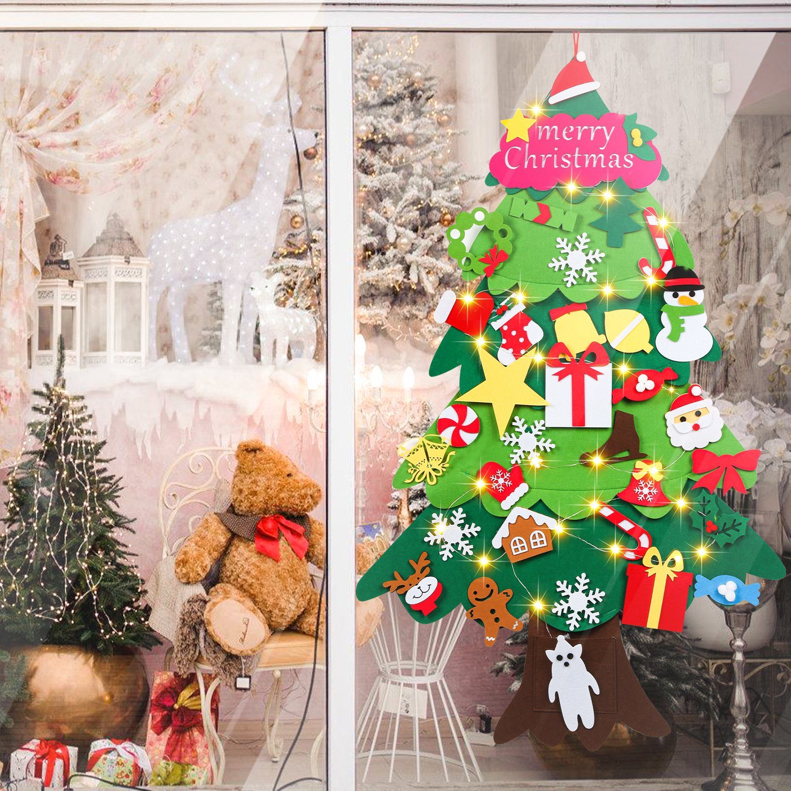 Gimisgu Künstlicher Weihnachtsbaum Künstlicher Weihnachtsbaum Filz Lichterkette mit DIY Weihnachtsbaum 5m