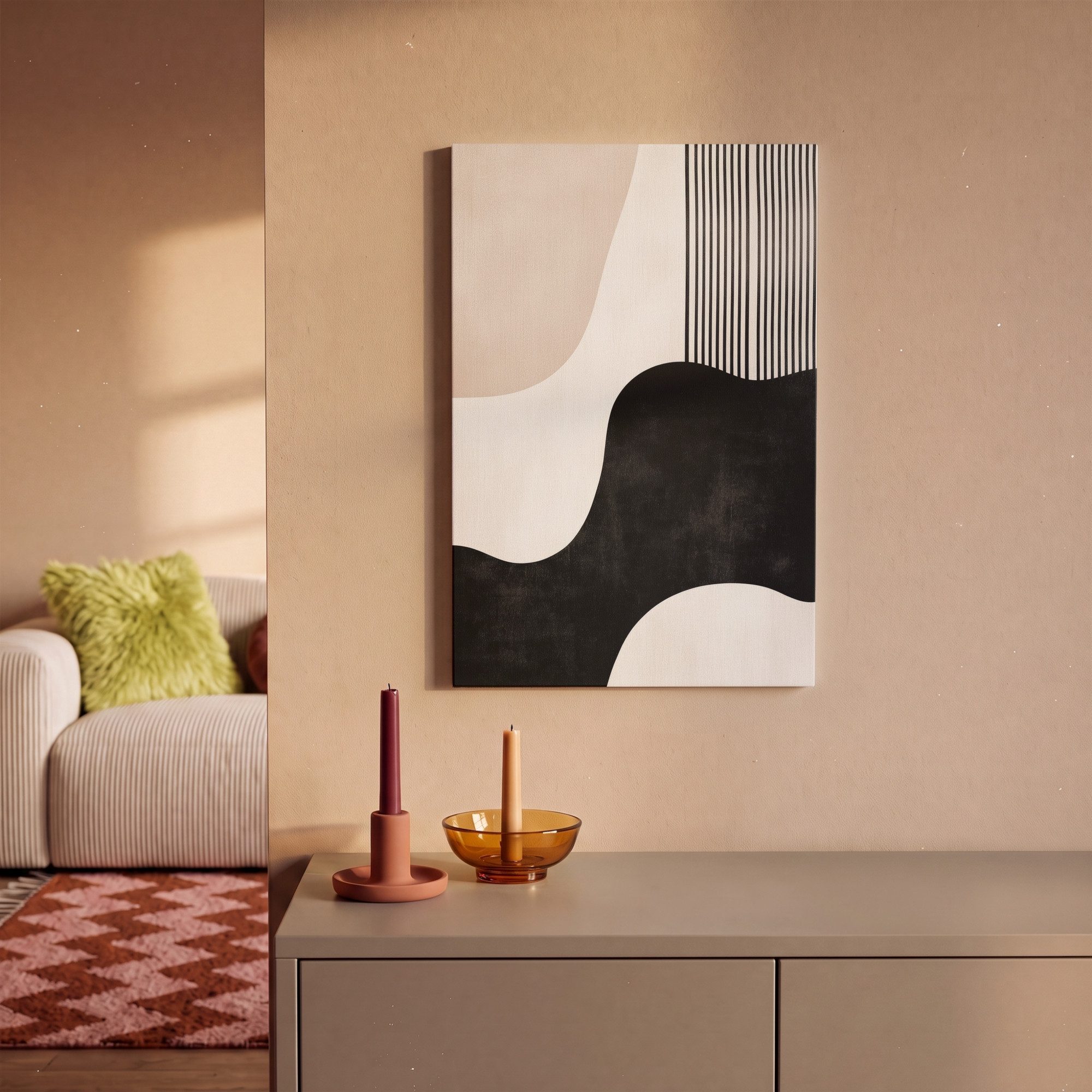 OneMillionCanvasses® Leinwandbild Abstrakt - Japandi - Beige - Modern, Fotodruck (1 St), Leinwand Bilder Klein, Wand Dekoration Aesthetic 30x20 cm – Bild 2 von 5