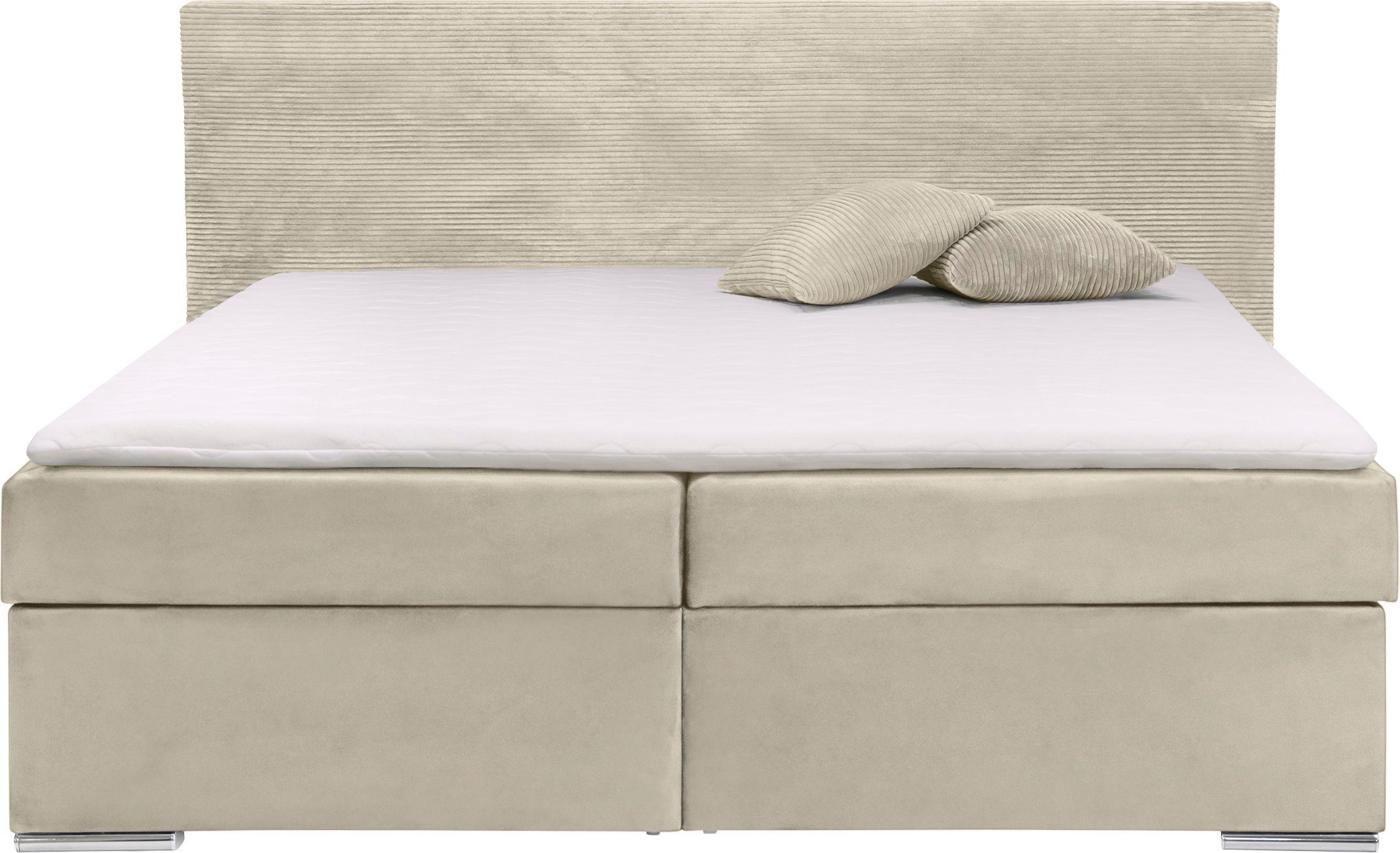 beige Cordbezug Bettkasten H2 o. INOSIGN Kopfteil Inkl. Boxbett Topper, in Evina, beige in / wahlbar H3, &