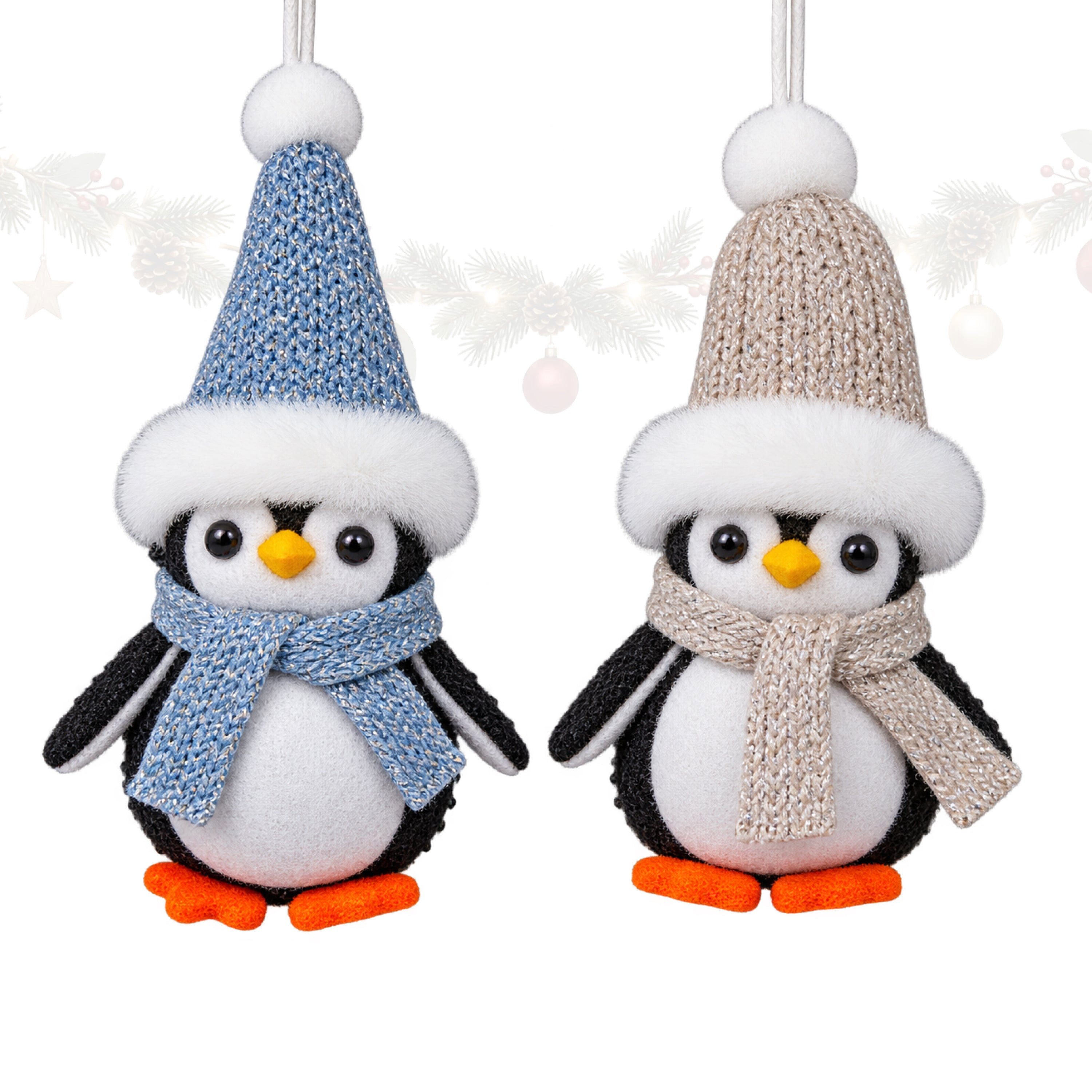 Logbuch-Verlag Baumbehang 2er Set Pinguin Anhänger Stoff 11 cm mit Strickmütze und Schal