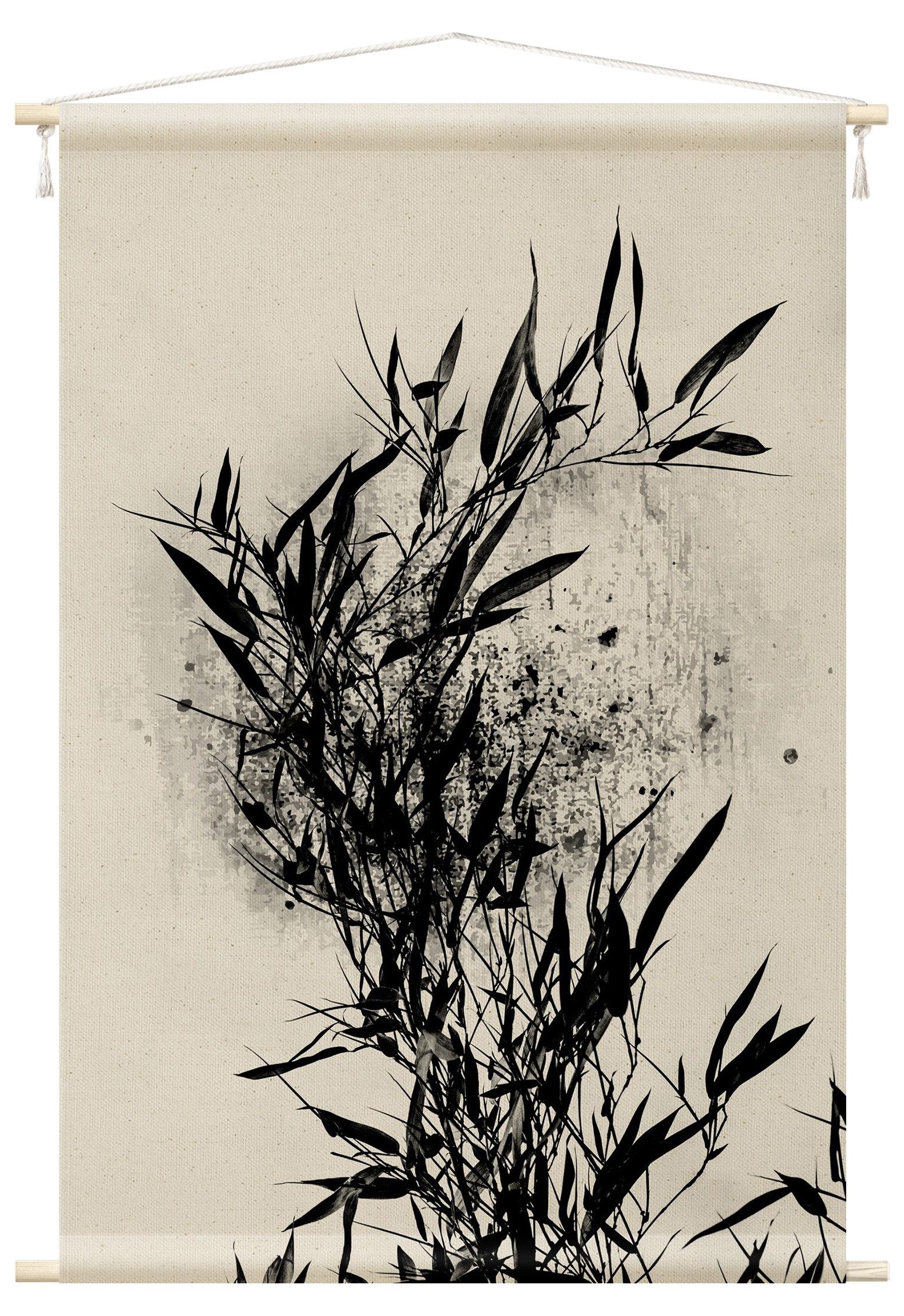 Bilderdepot24 Wandteppich modern Kunst Natur Botanik schwarz-weiß, rechteckig, Höhe: 2.6 mm, großes Wandbild aus Natur-Baumwolle Wandbehang Stoffbild Tuch Wollseil