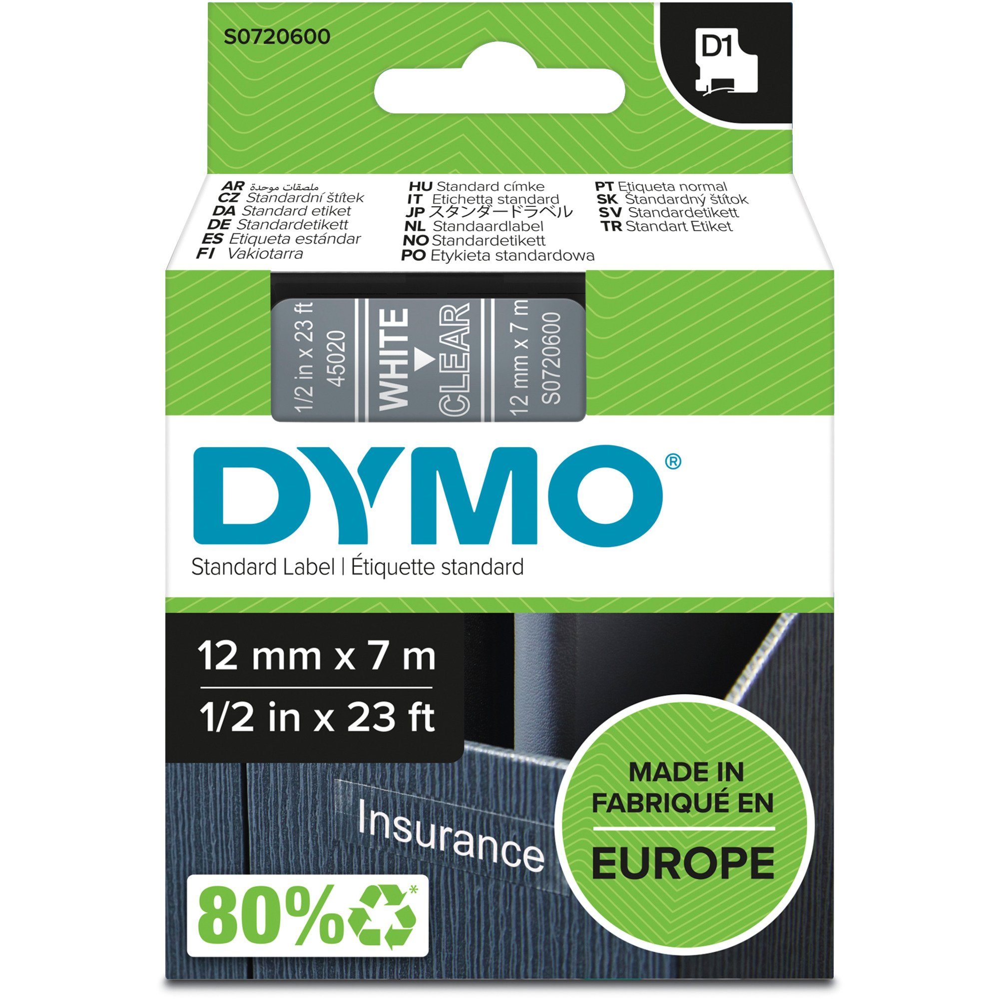 DYMO Drucker- und Kopierpapier Dymo D1 ORIGINAL Schriftband, weiß auf