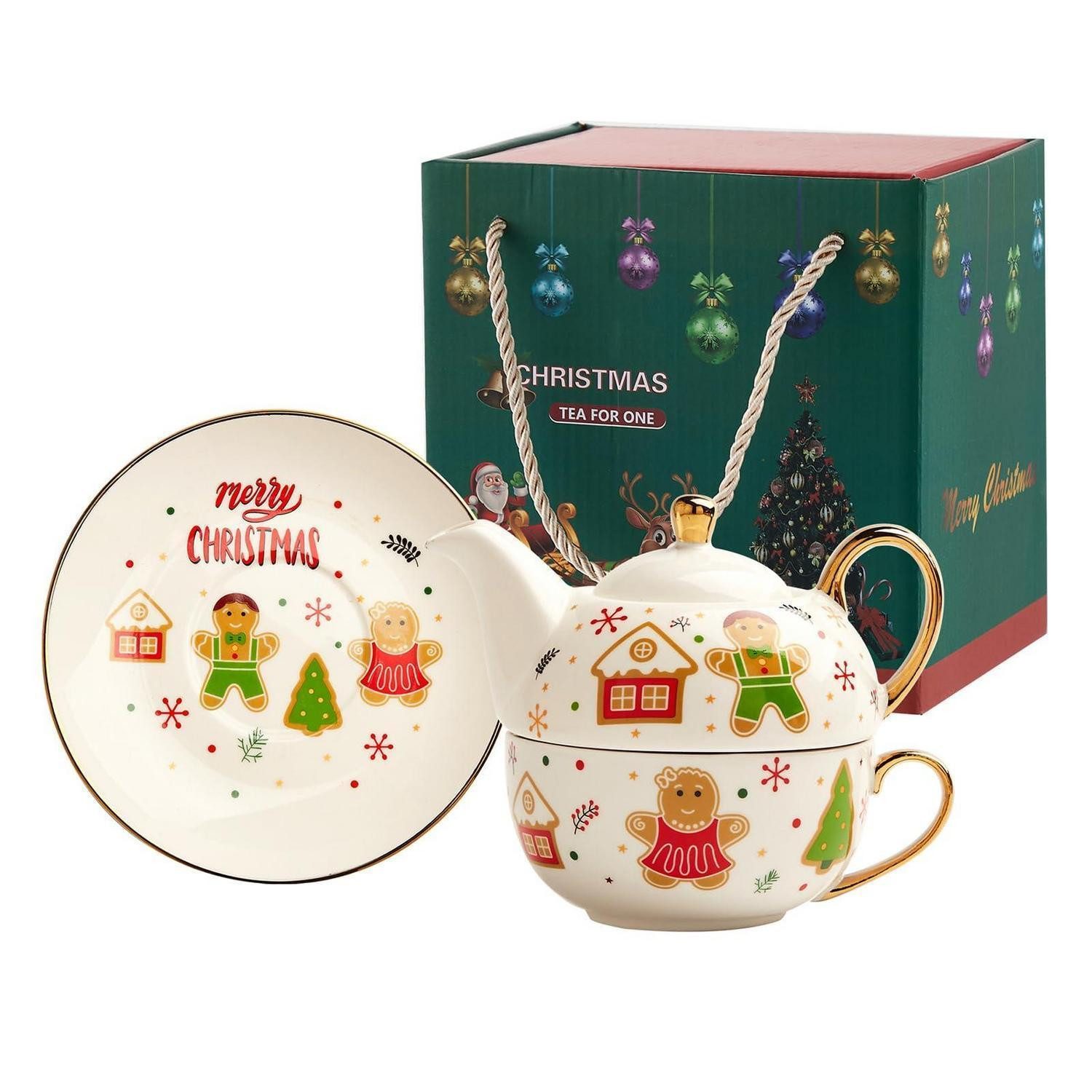 LuxusKollektion Teeservice Teekannen-Set Weihnachten Lebkuchenmann, Keramik