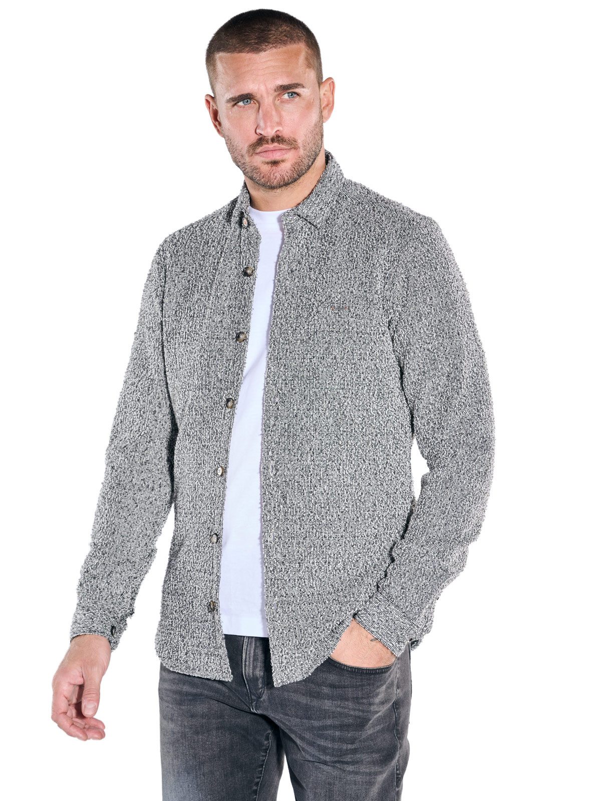 emilio adani Langarmhemd Herren Modisches Overshirt in Bouclé-Optik, Grau günstig online kaufen
