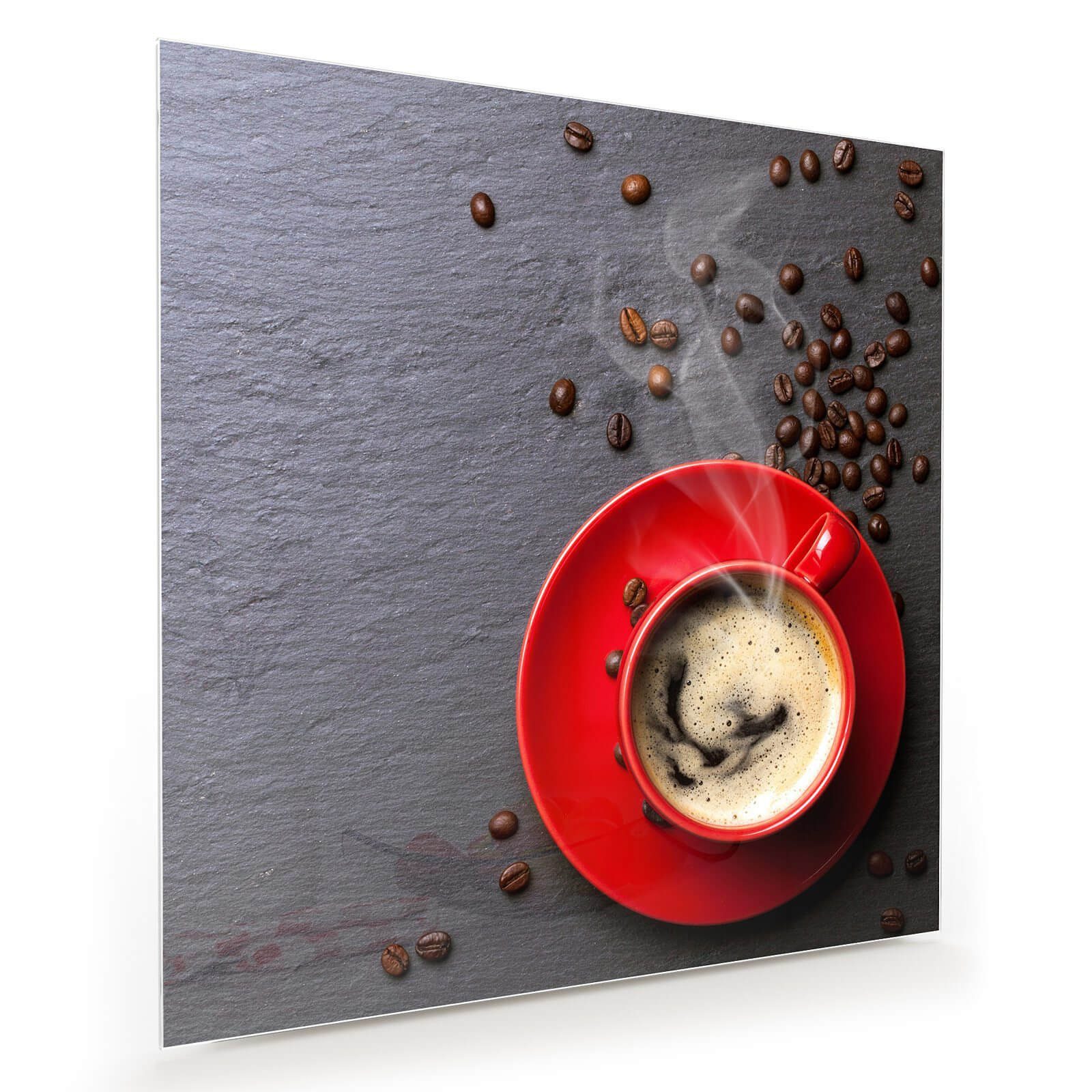 Glasbild Wandbild Quadratisch Kaffeetasse heiss mit Aufhängung