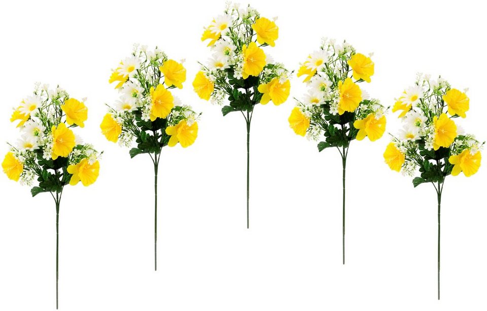 Kunstblume Osterglocken Margeriten Zweig, I.GE.A., Höhe 55 cm, 5er Set  Gänseblümchen Narzissen Osterdeko Frühjahrsblumen für Vasen