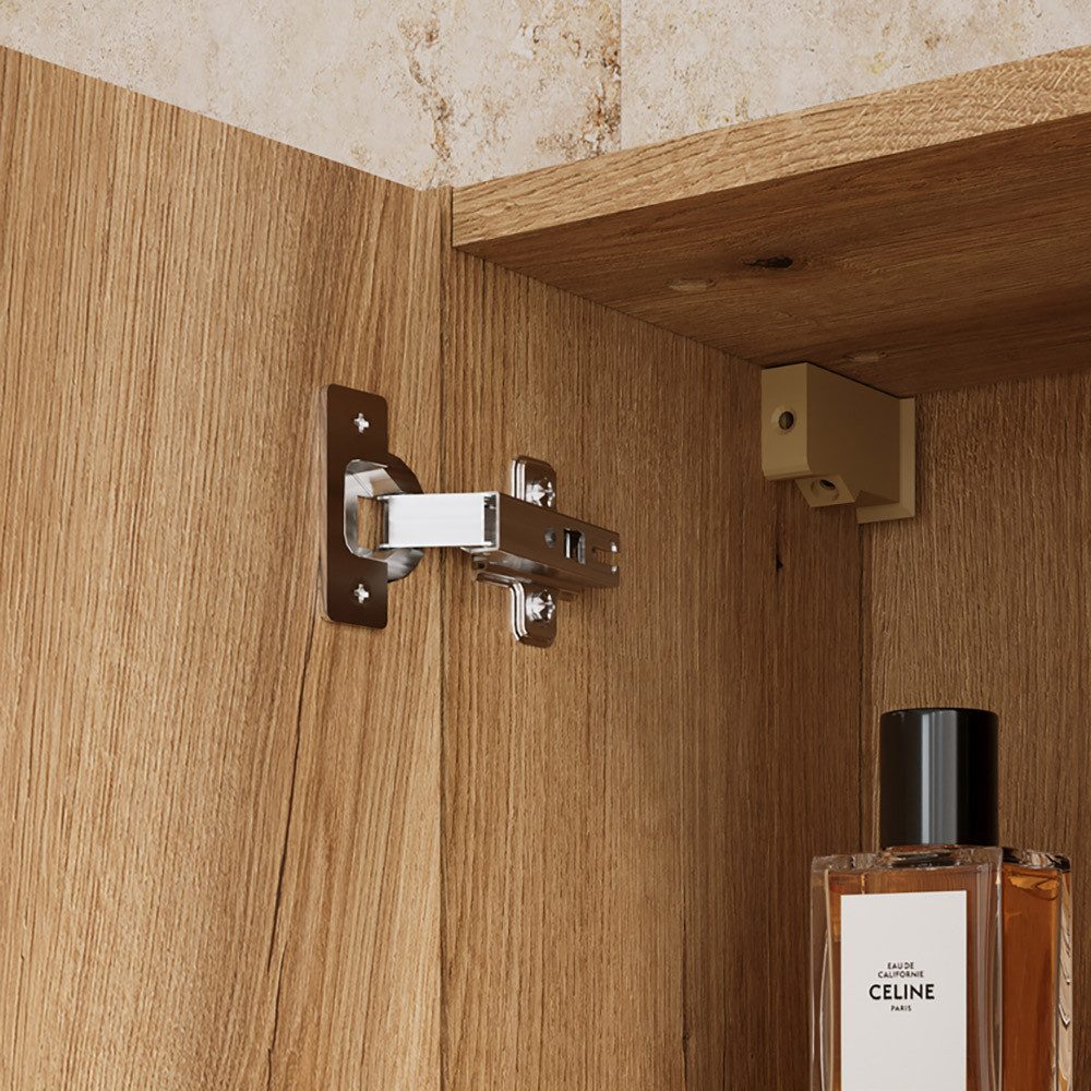 Lomadox Hochschrank NEWPORT-56-EVOKE Badschrank Eiche Rillen 30 cm Fach in Weiß grifflos Softclose Türen