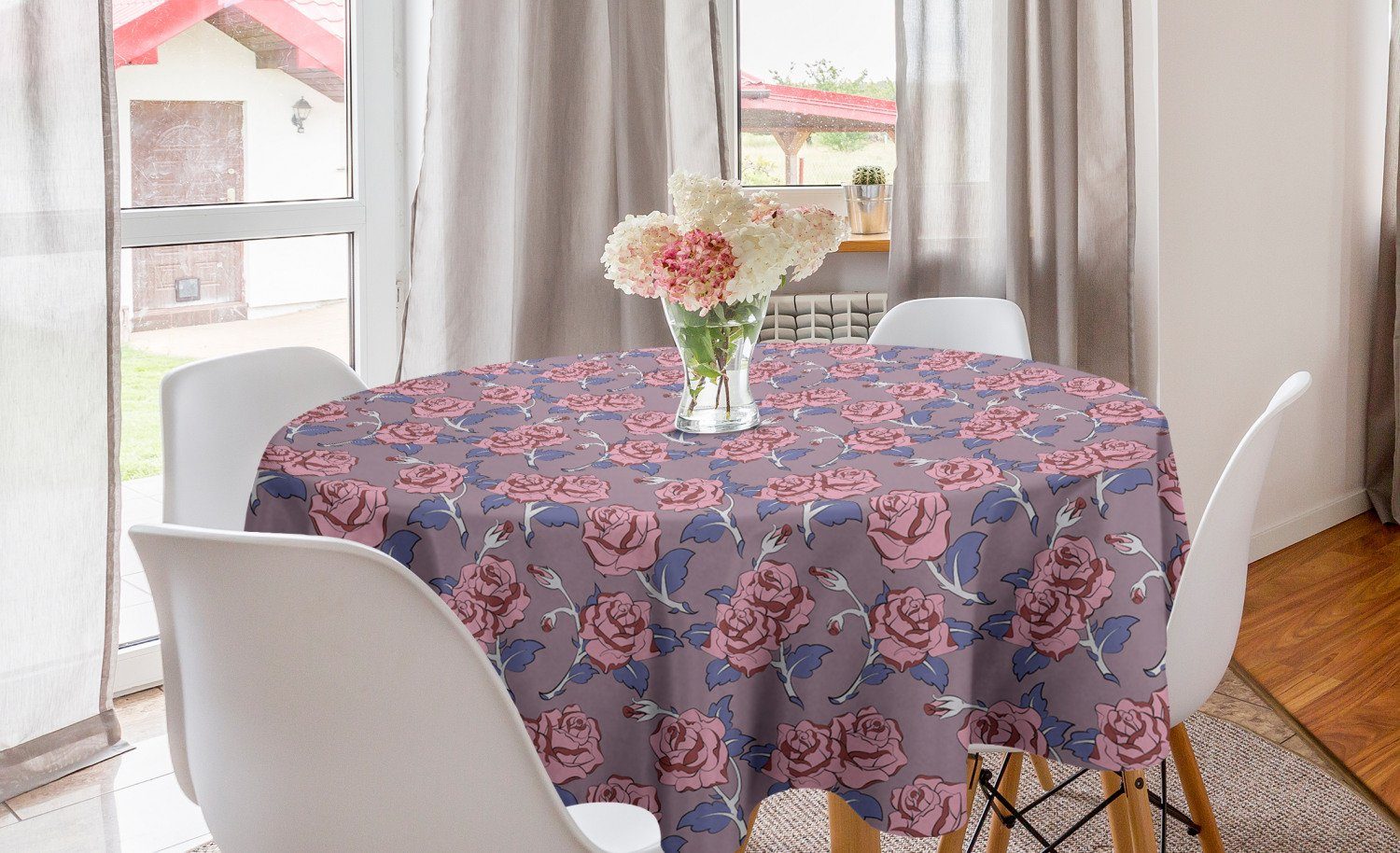 Abakuhaus Tischdecke Kreis Tischdecke Küche Muster Botanisch Abdeckung Blüten Knospen für Dekoration, und Esszimmer