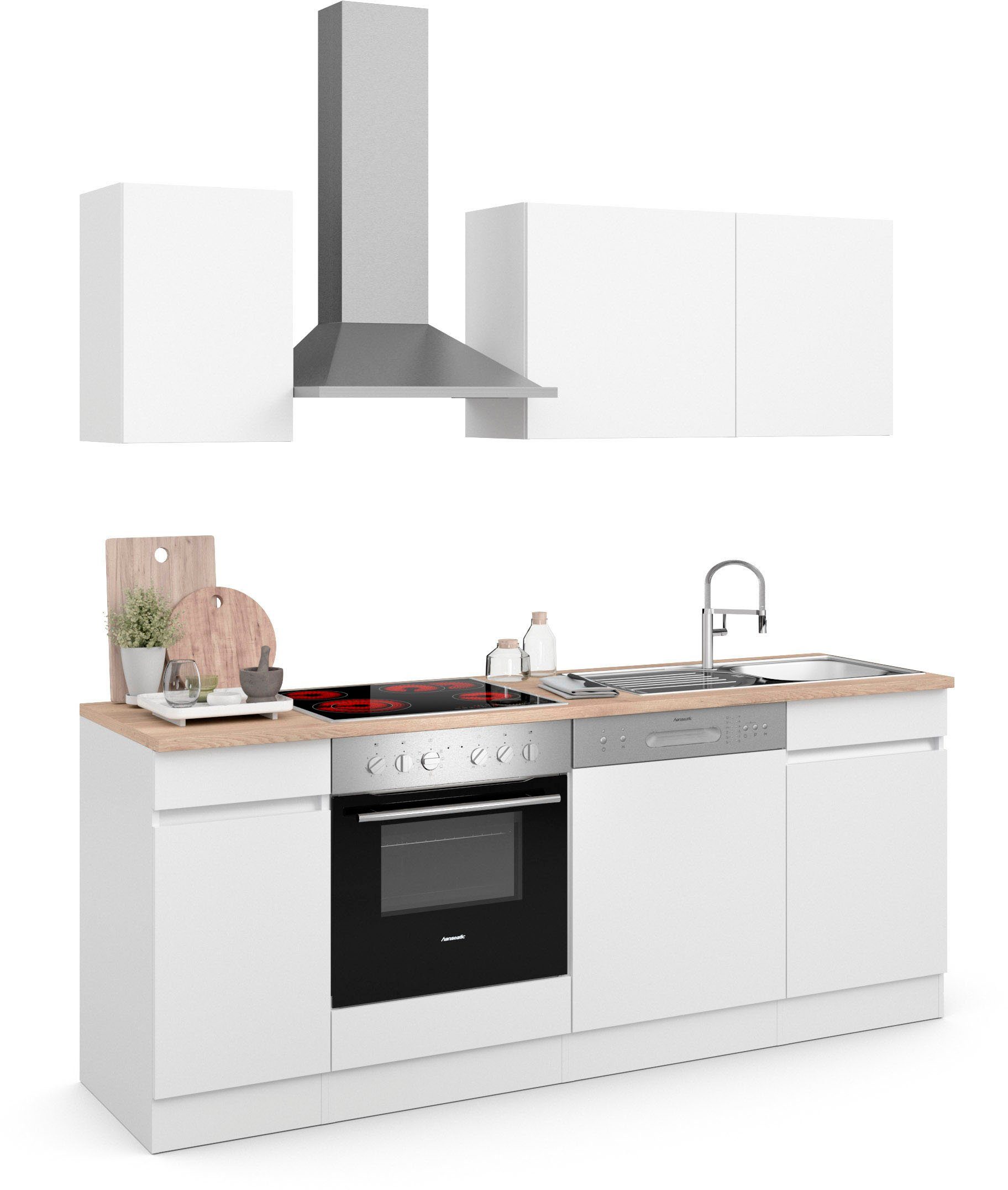 OPTIFIT oder Küche mit Safeli, | Breite 210 weiß wahlweise cm, weiß/weiß-wildeiche Hanseatic-E-Geräte ohne
