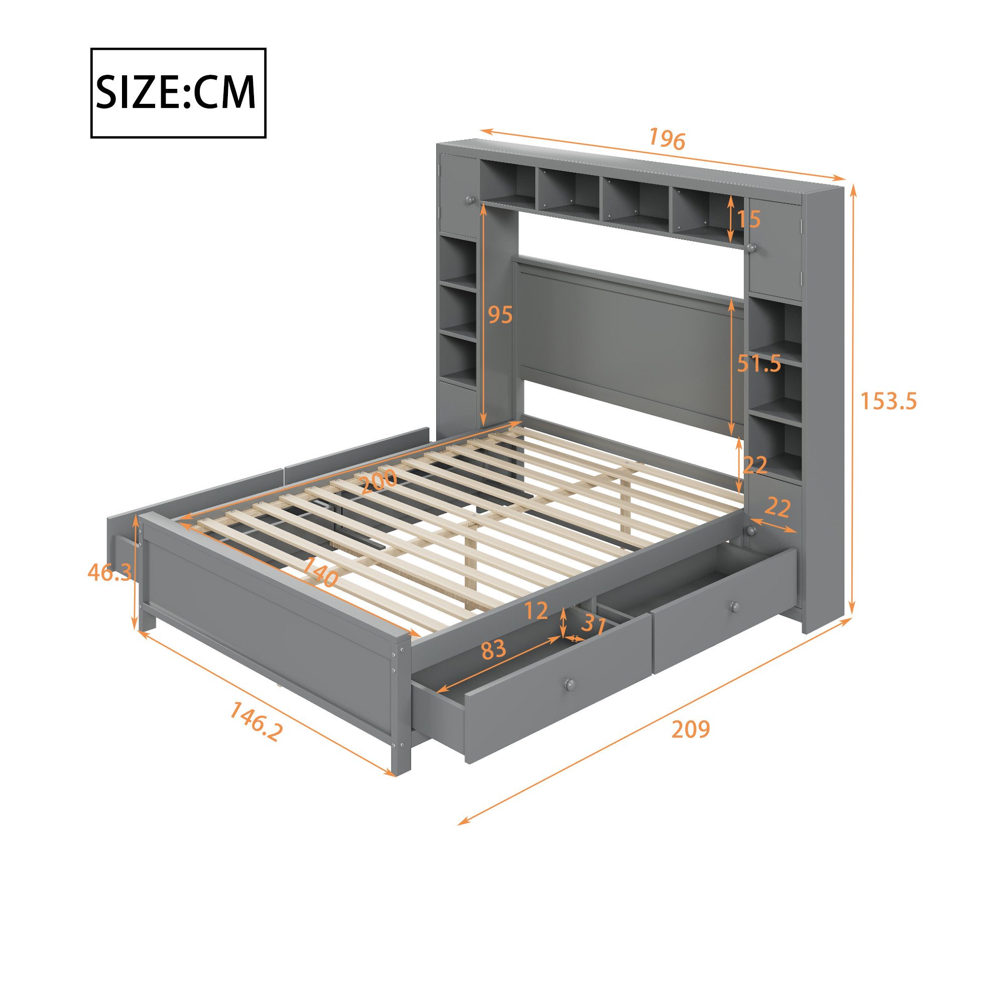 Flieks Massivholzbett, Doppelbett 140x200cm mit 4 Schubladen und Stauraum-K günstig online kaufen