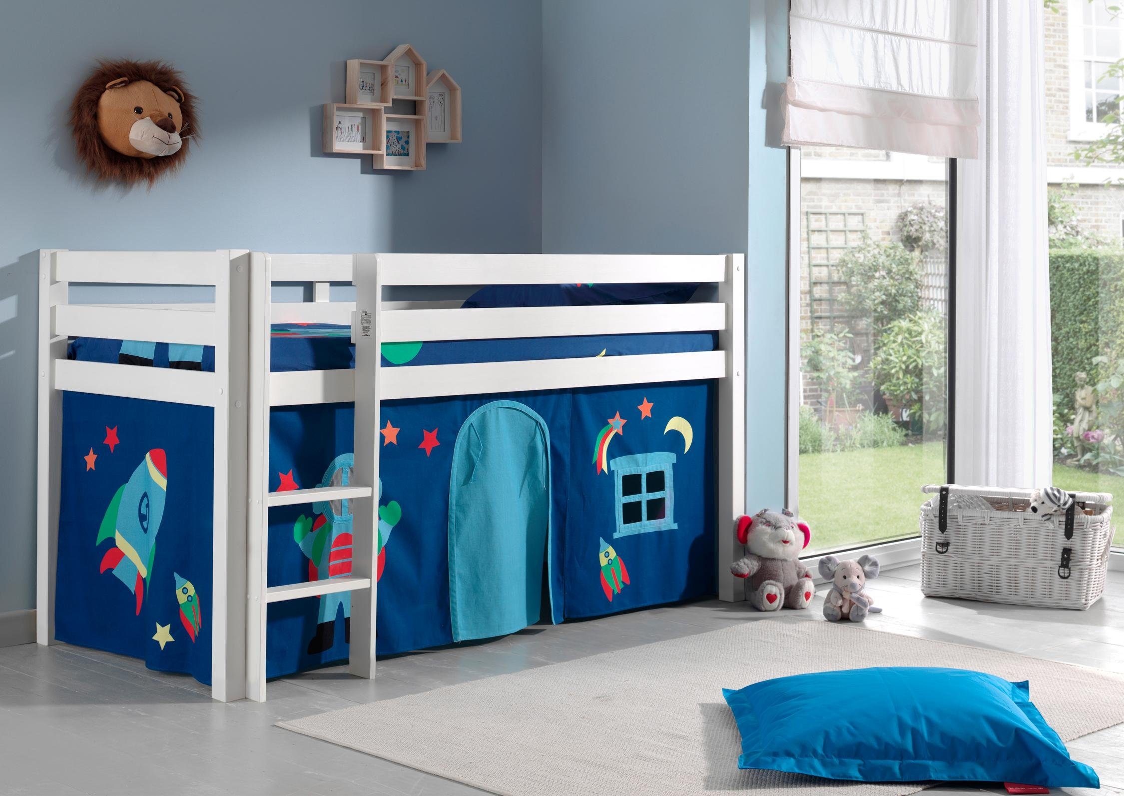 Hochbett Pino, Spielbett massiv Kiefer, stabil gebaut, 3 Korpusfarben zur Wahl
