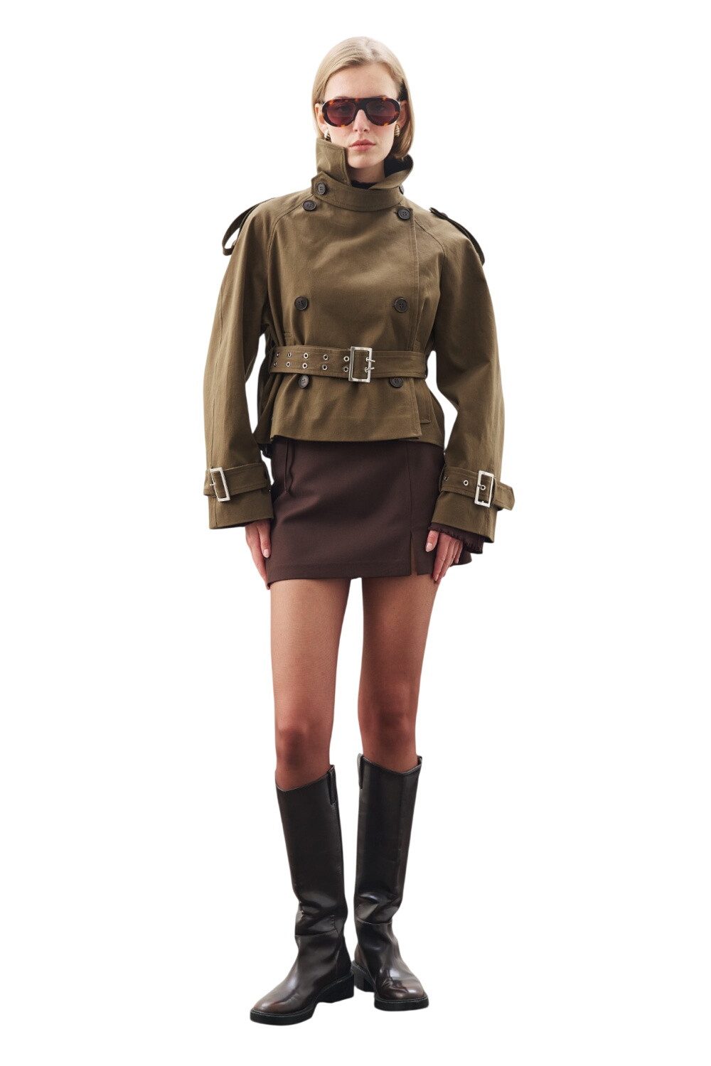 MANUKA Trenchcoat Kurzer Trenchcoat mit Gürtel, Khaki