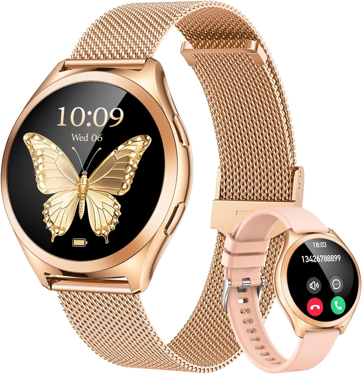 NONGAMX Montre Connectée Femm Smartwatch (3,2 cm, android ios), Damen Smartwatch rund 1.27 Zoll Touchscreen