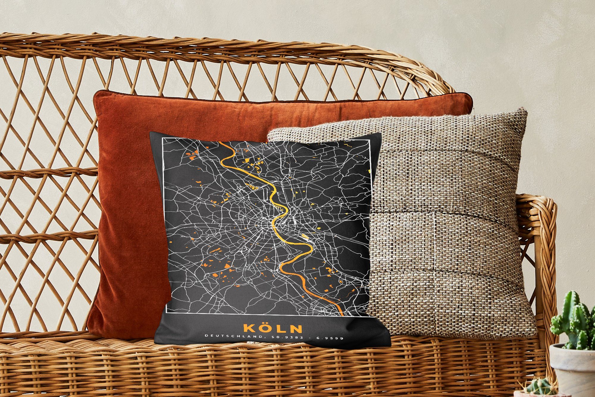 MuchoWow Dekokissen Köln - Deutschland, - Karte - Schlafzimmer, Deko, mit Gold Zierkissen für Sofakissen Füllung Wohzimmer