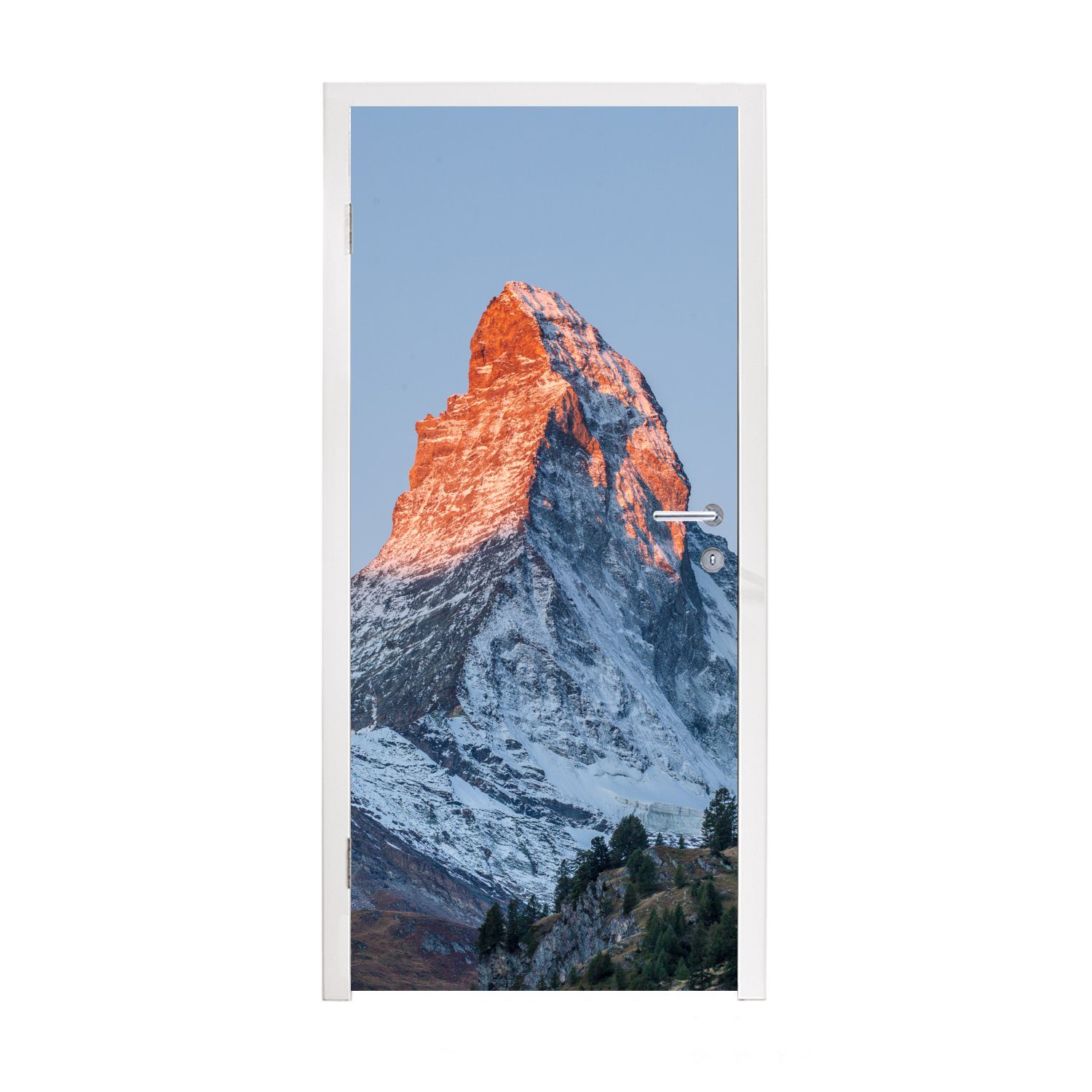 (1 Schweiz Tür, Türaufkleber, bedruckt, MuchoWow Sonnenaufgang, 75x205 Fototapete Türtapete für bei cm der Matterhorn in St), Matt, Das