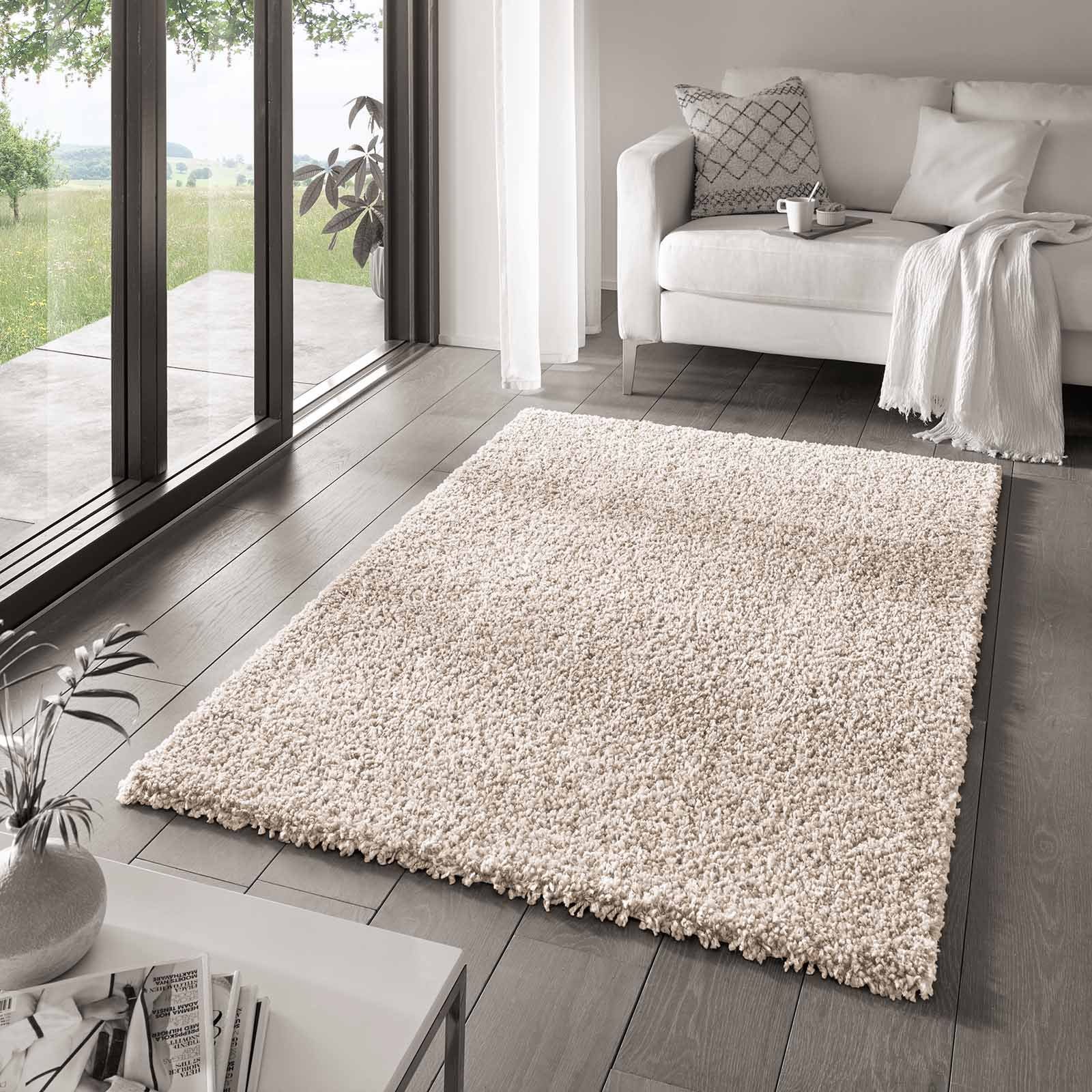TaraCarpet Langflor-Teppich Venezia Shaggy, quadratisch, Höhe: 35 mm, Hochflor Shaggy Uni Creme Wohnzimmer Schlafzimmer 150x150 cm