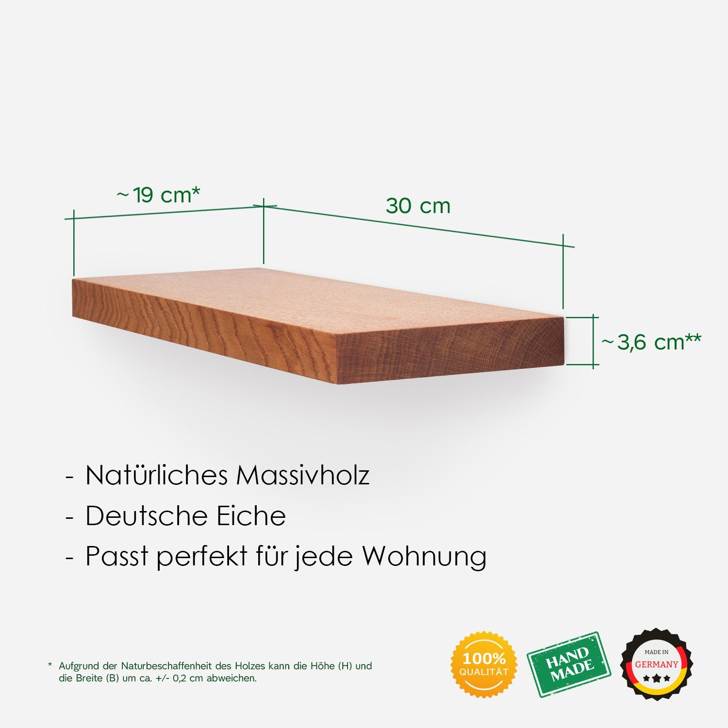 Wandregal Holz Rot Rikmani - massiv in Handgefertigtes Eiche HOLY, Made Regal Germany