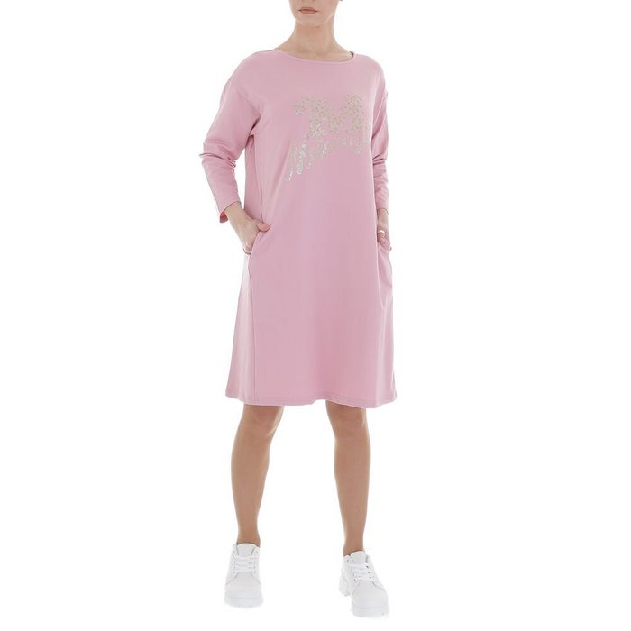Ital-Design Shirtkleid Damen Freizeit Nieten Textprint Stretch Stretchkleid in Rosa