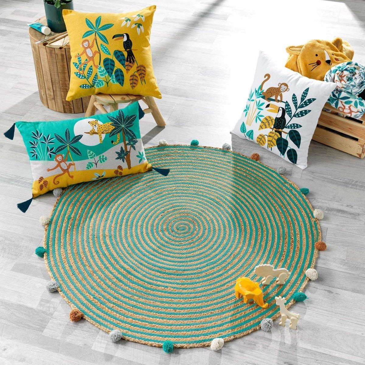Douceur d'intérieur Kinderteppich Kinderteppich mit Pompons BALOO, Ø 90 cm, Höhe: 5 mm